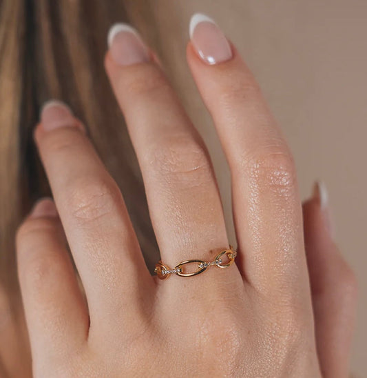 14K Gold Sterling Silver CZ Open Chain Link Ring
