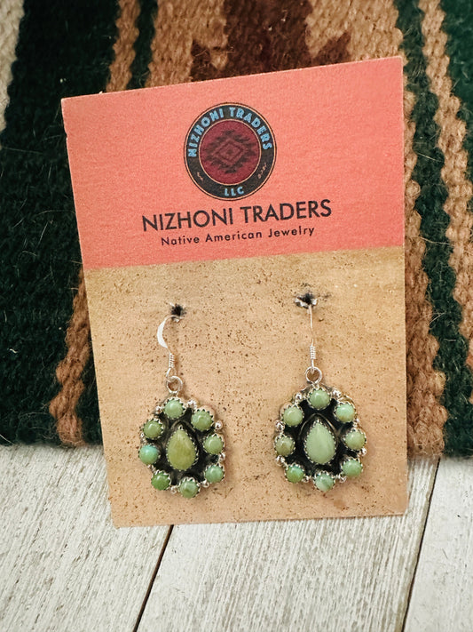 Handcrafted Sterling Silver & Green Turquoise Cluster Dangle Earrings