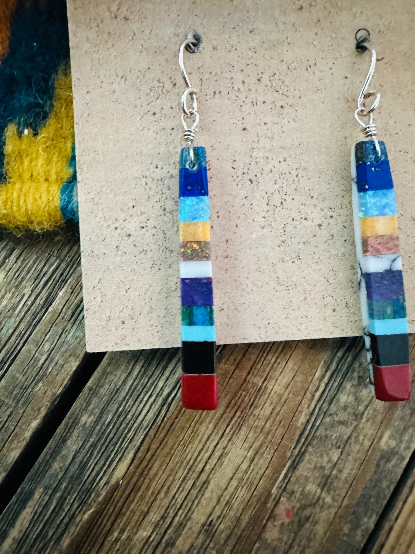 Handcrafted Multi Stone Inlay Slab Dangle Earrings