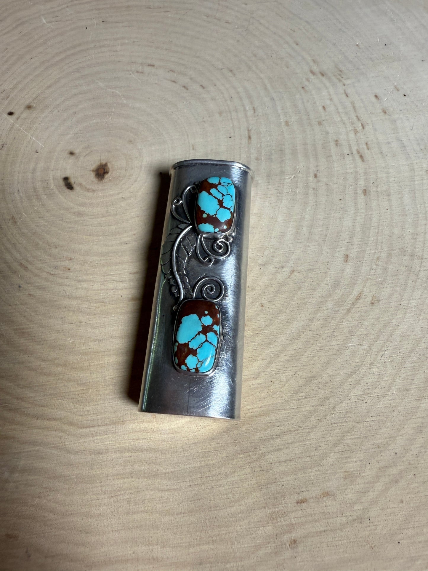 Handmade Sterling Silver & Number 8 Turquoise Lighter Cover