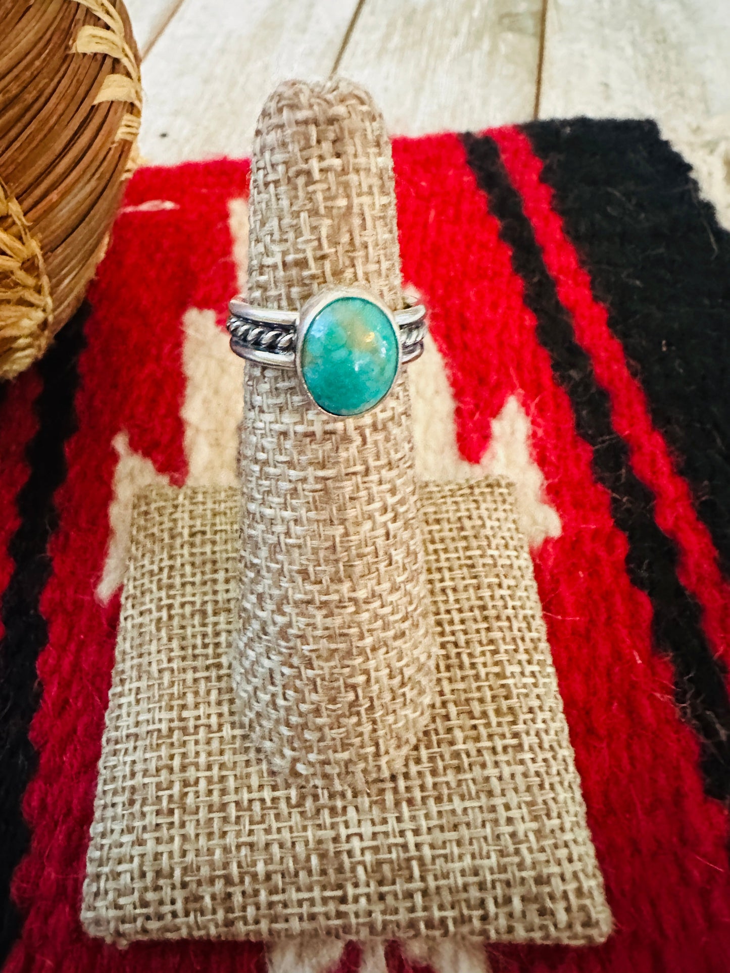 Handcrafted Turquoise & Sterling Silver Ring Size 4.5