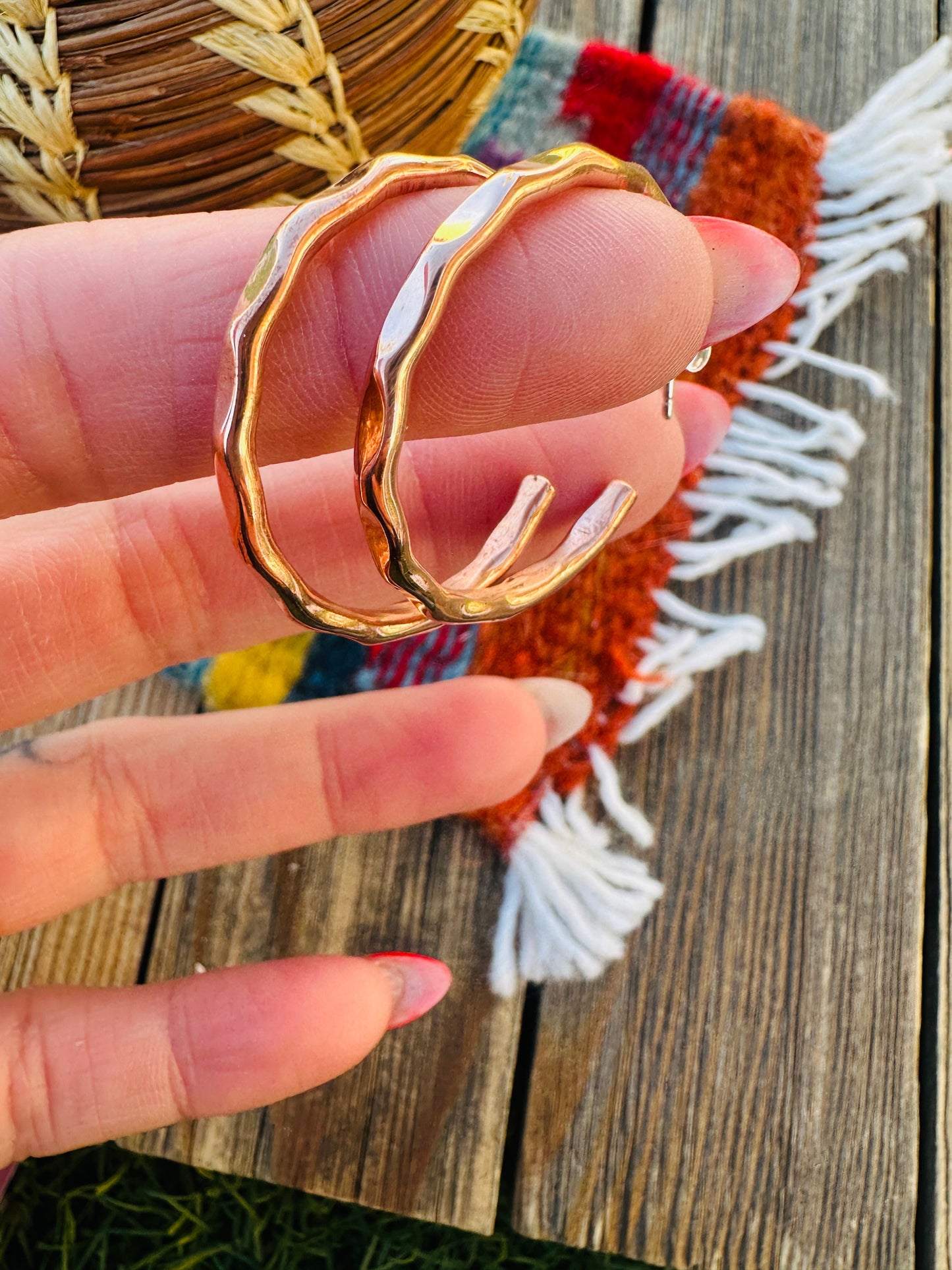 Handcrafted Hammered Copper Hoop Earrings