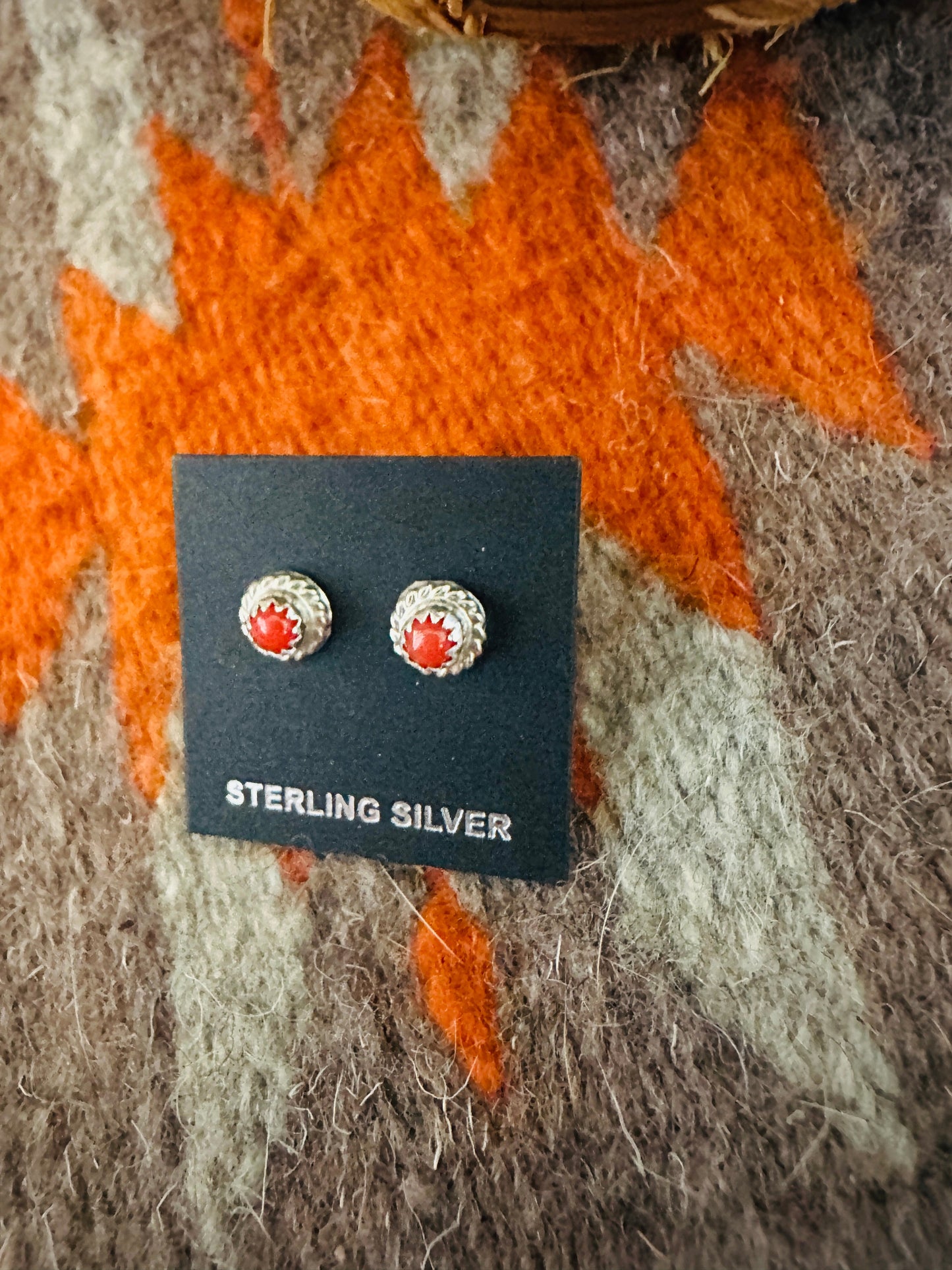 Handcrafted Coral and Sterling Silver Stud Earrings