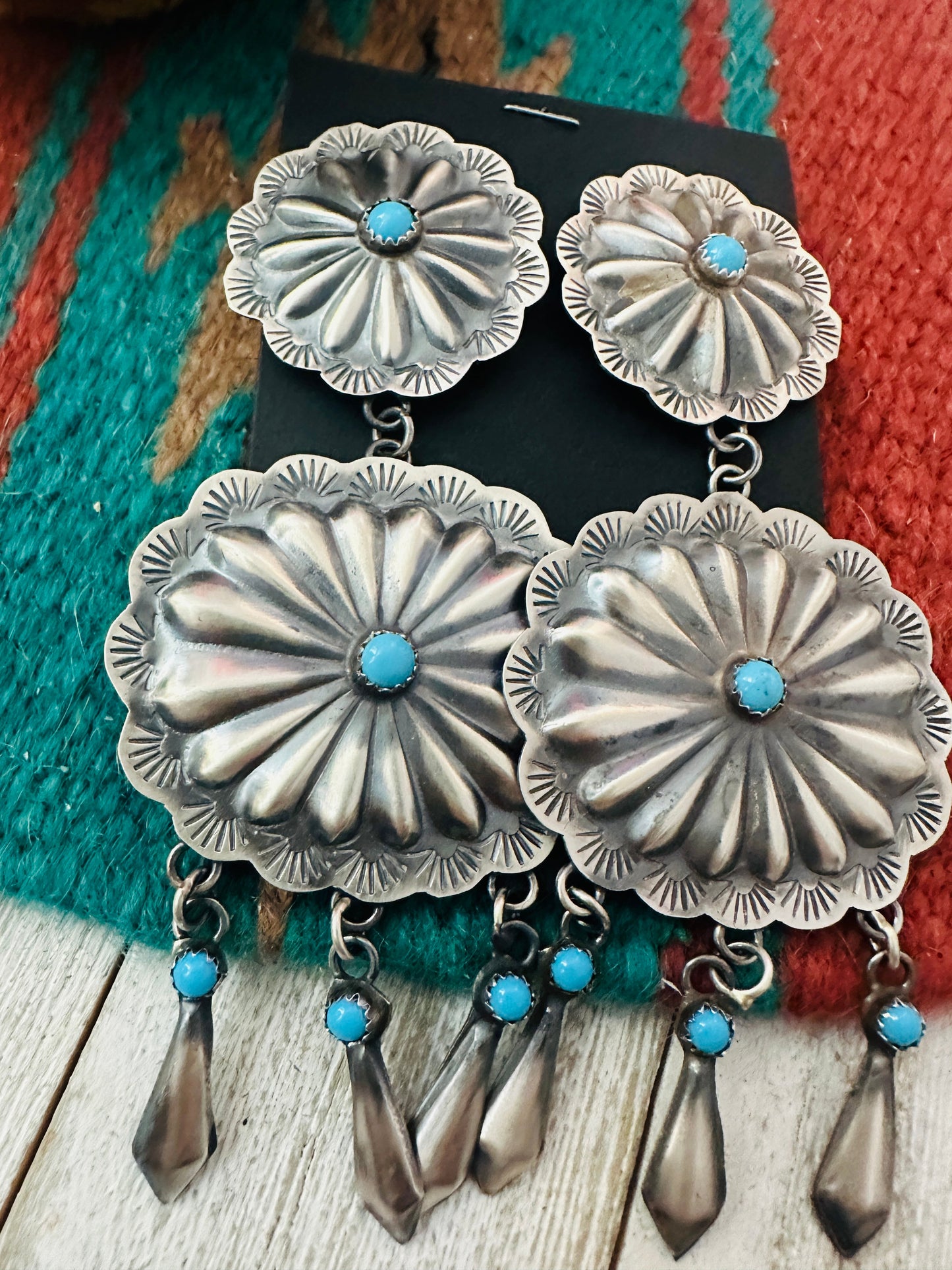 Handcrafted Sterling Silver & Turquoise Concho Dangle Earrings