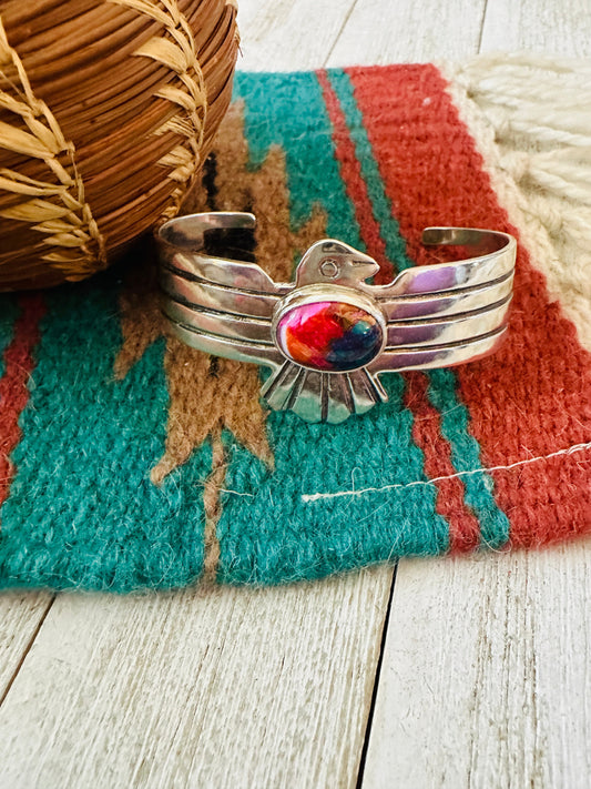 Handcrafted Pink Dream Mojave & Sterling Silver Thunderbird Cuff Bracelet