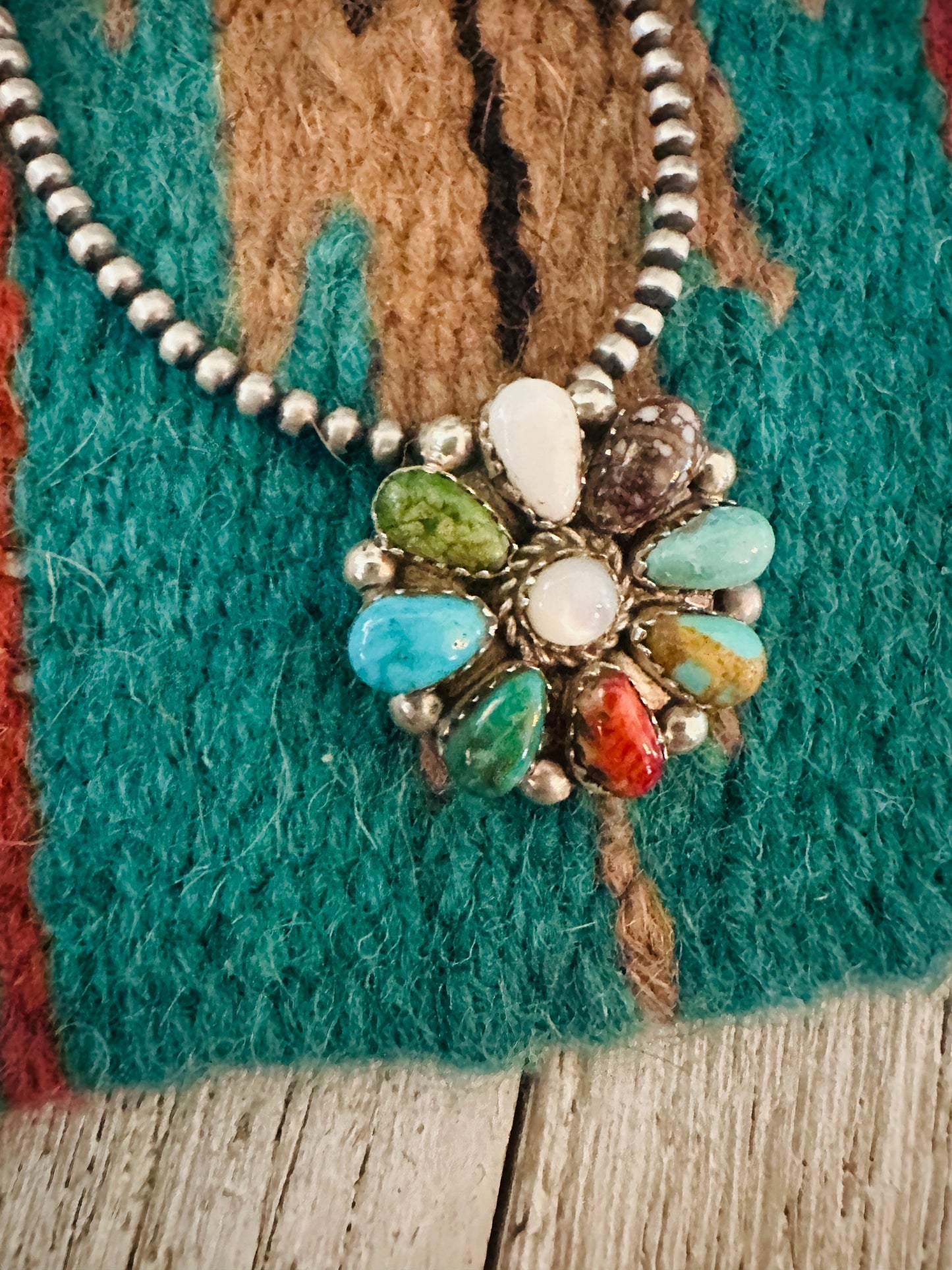 Handcrafted Multi Stone & Sterling Silver Cluster Brooch/ Pendant