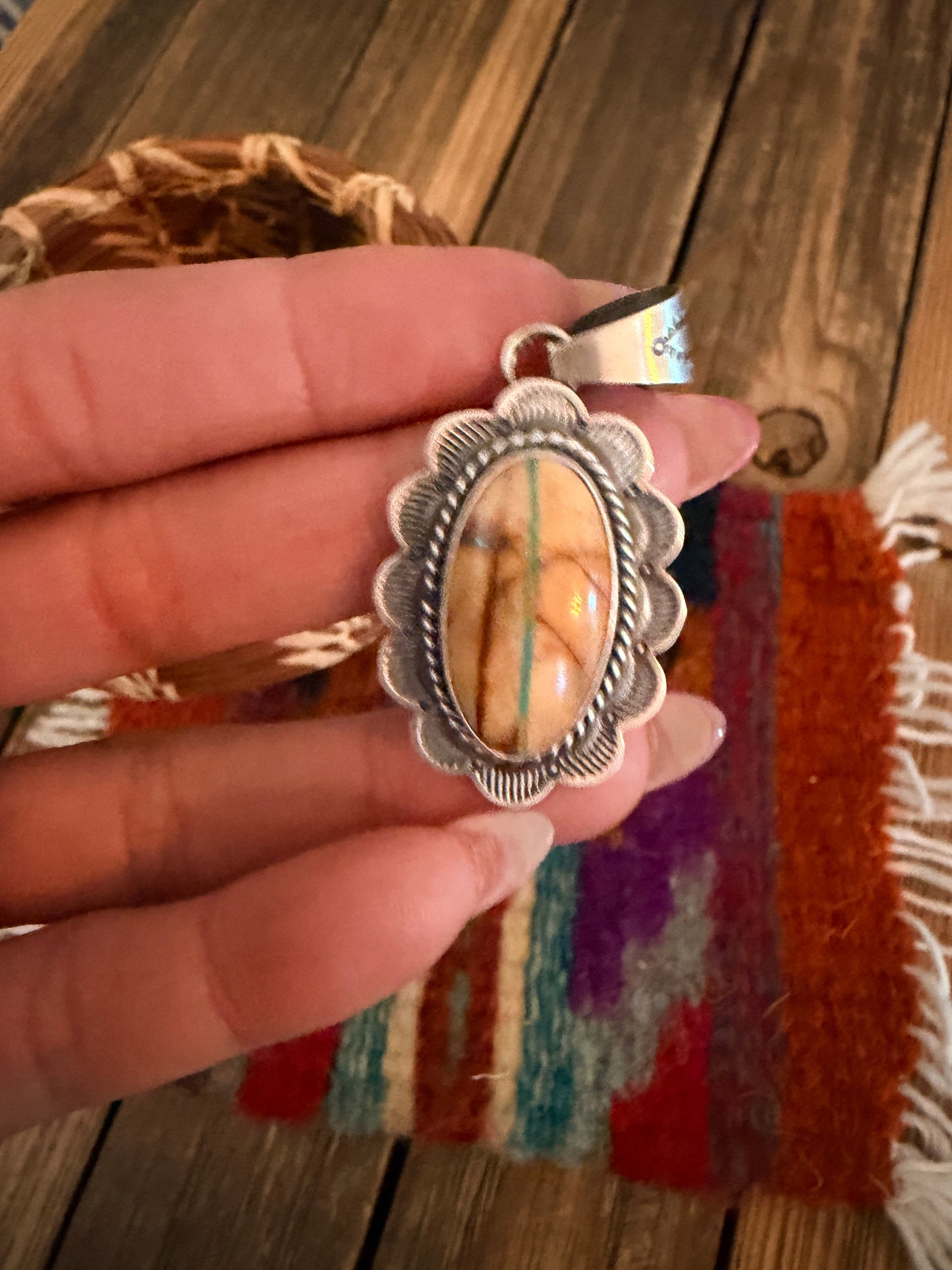 Handcrafted Sterling Silver & Royston Ribbon Turquoise Pendant by David Skeets