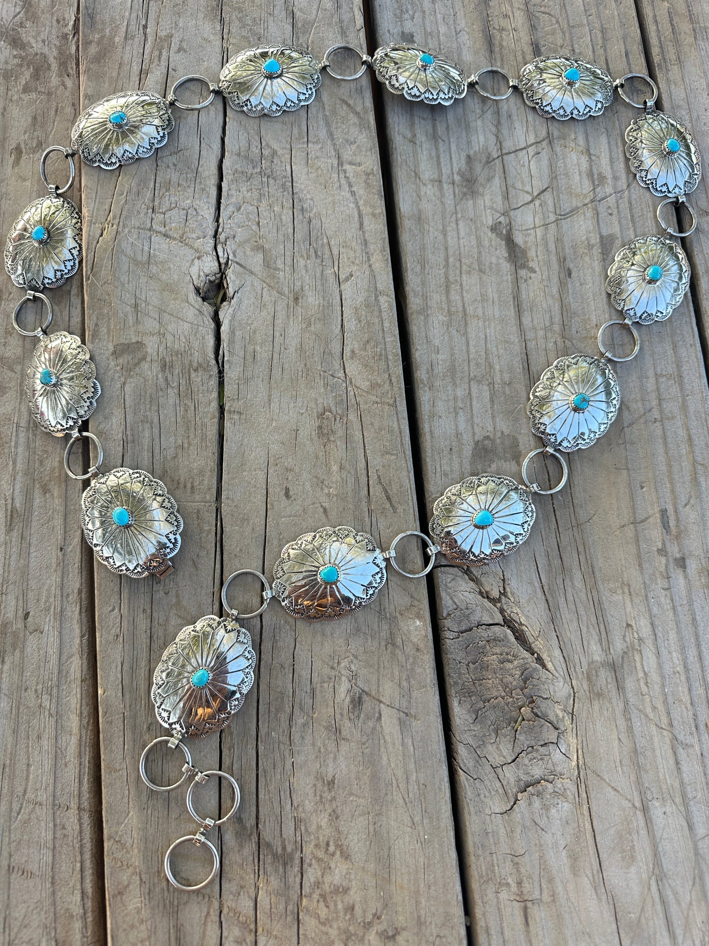 Beautiful Handcrafted Handmade Nickel Silver Turquoise Concho Belt