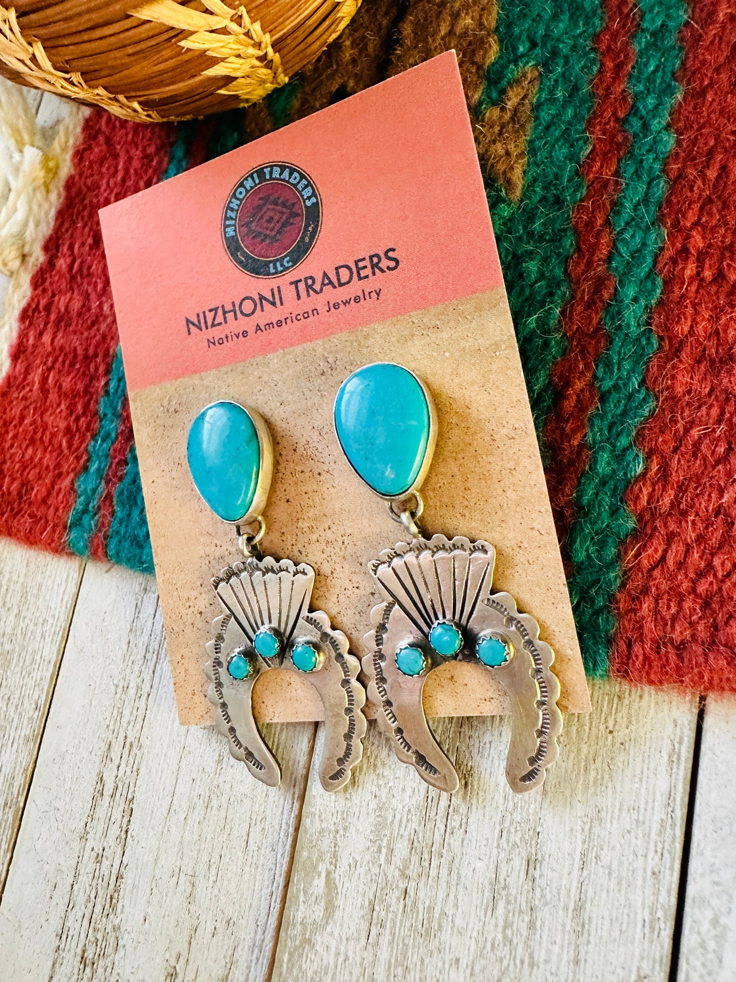 Navajo Turquoise & Sterling Silver Naja Dangle Earrings