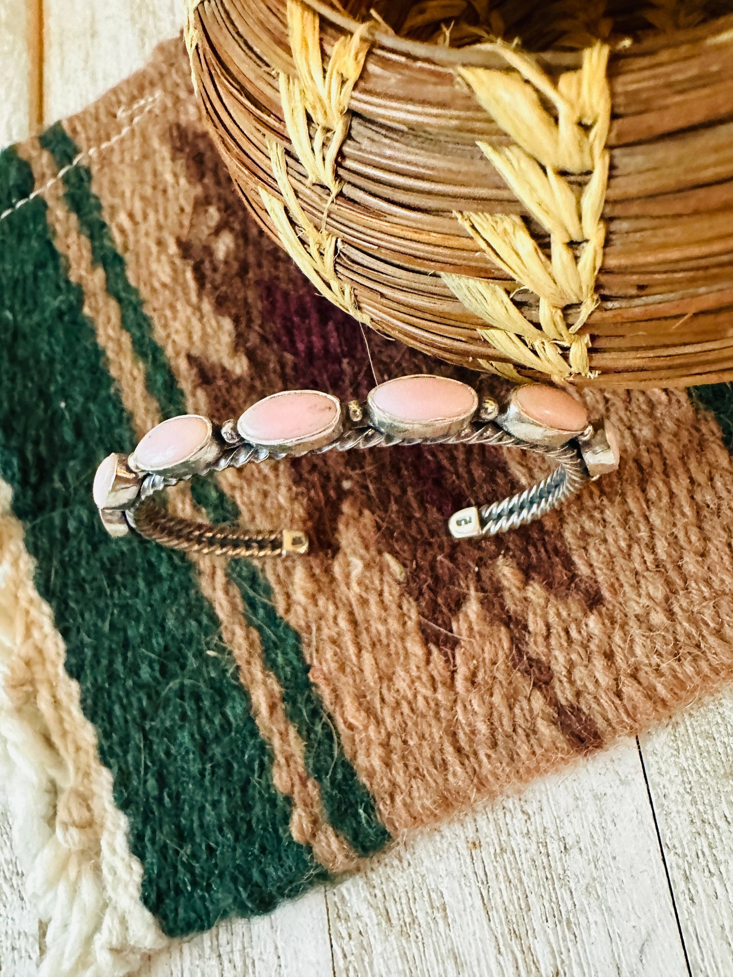 Handcrafted Queen Pink Conch Shell & Sterling Silver Cuff Bracelet
