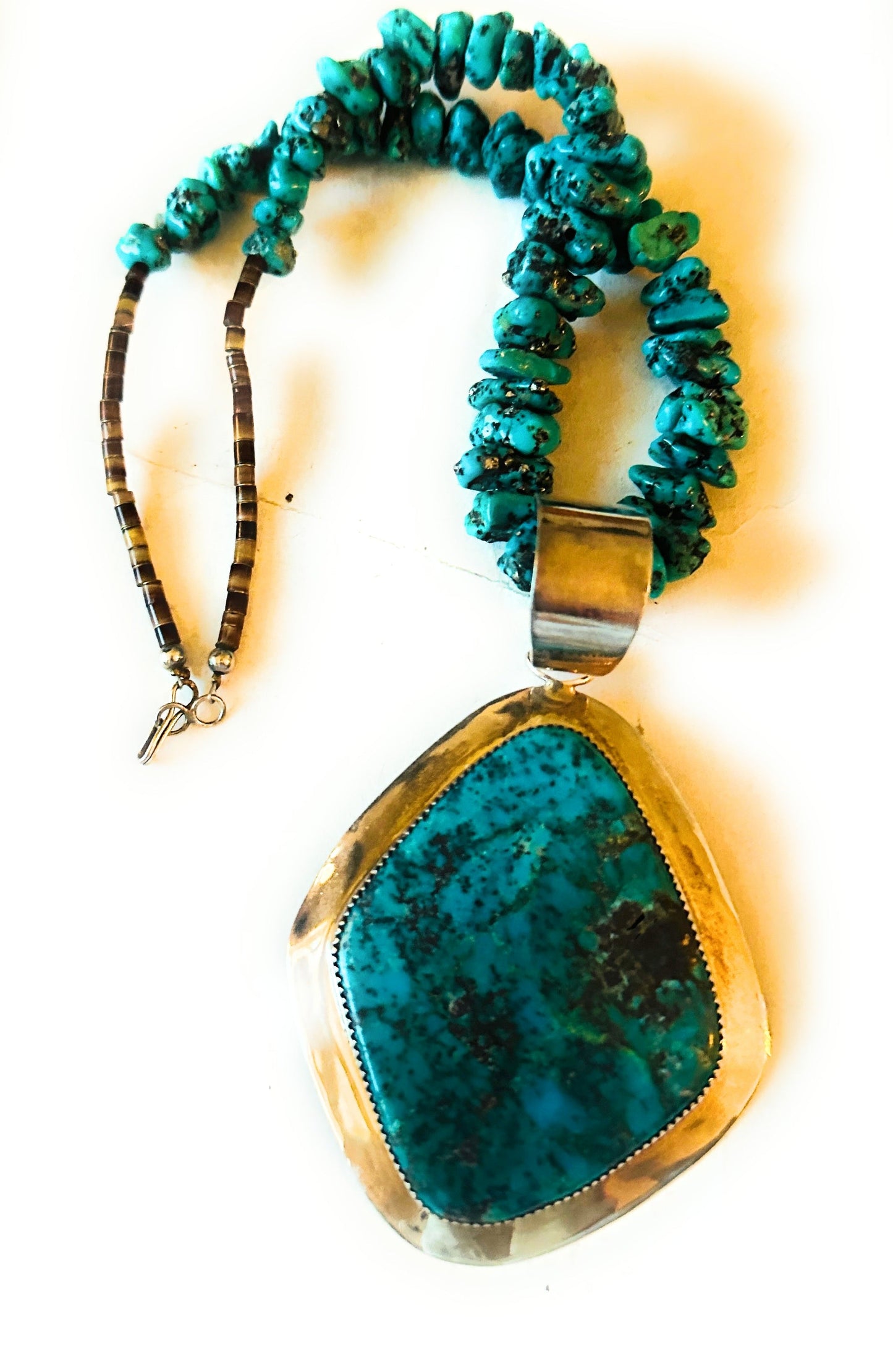 Vintage Old Pawn Handcrafted Turquoise & Sterling Silver Beaded Necklace