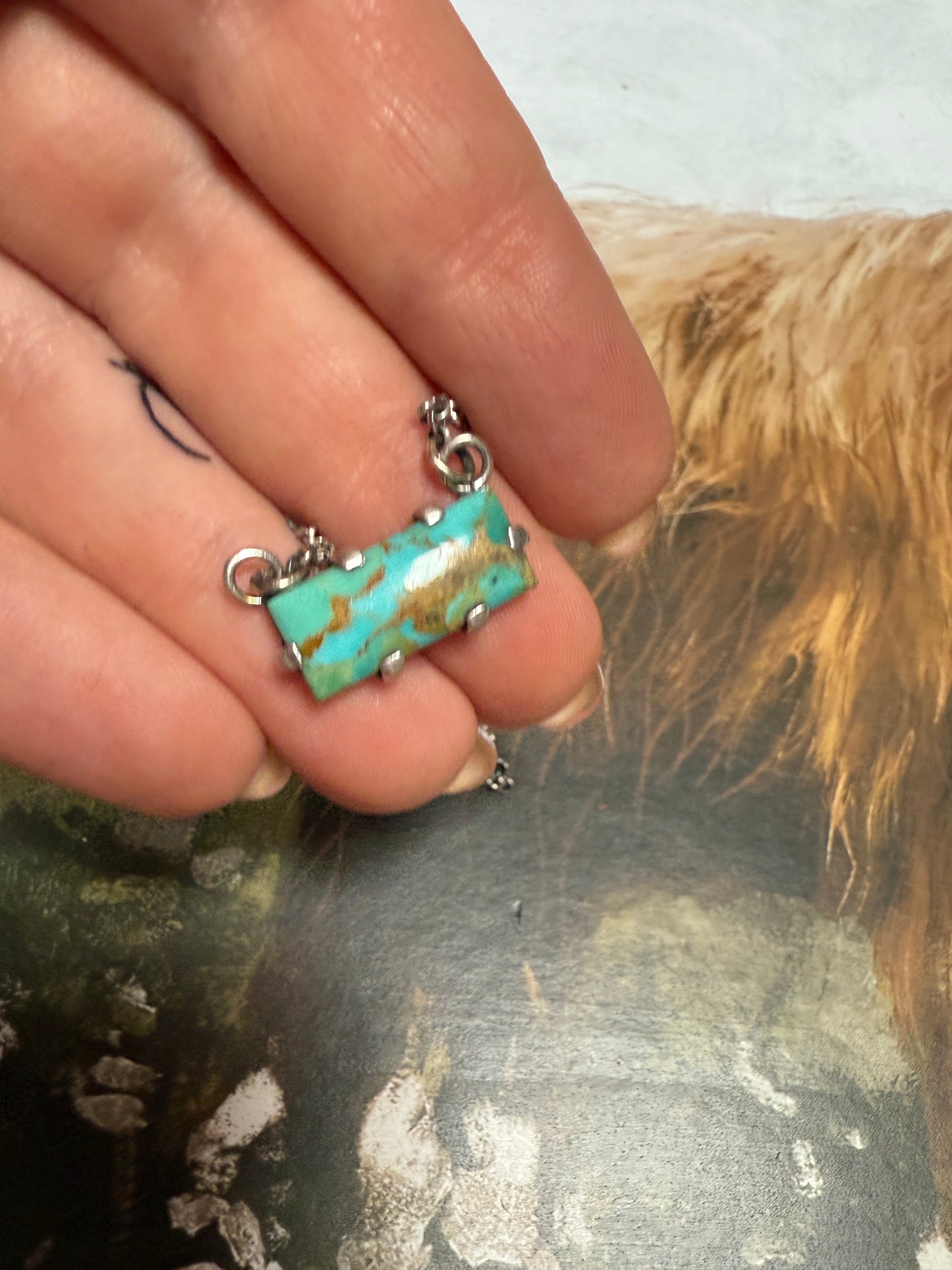 Handmade Sterling Silver Turquoise Bar Necklace