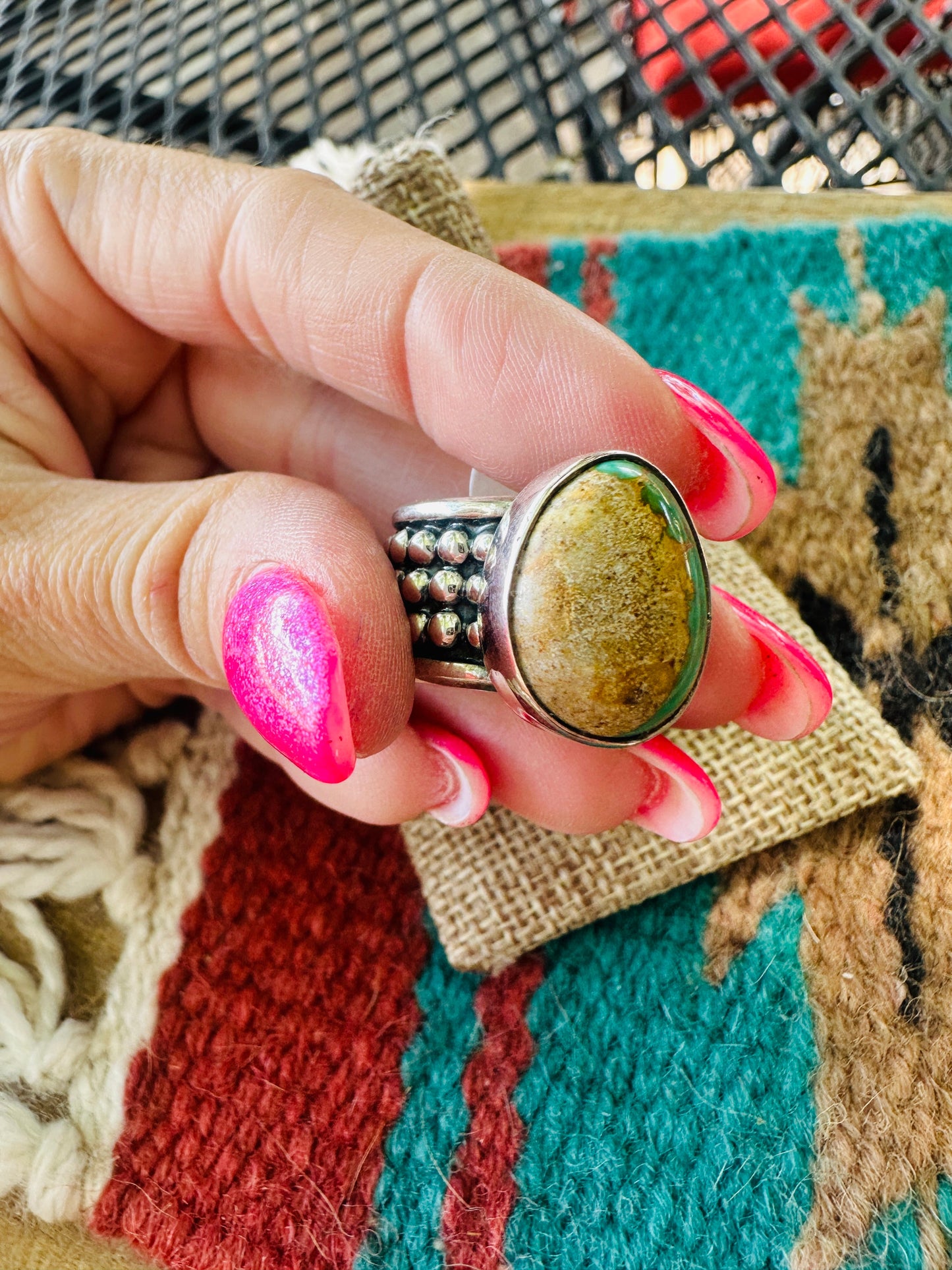 Handcrafted Sterling Silver & Royston Turquoise Ring Size 6