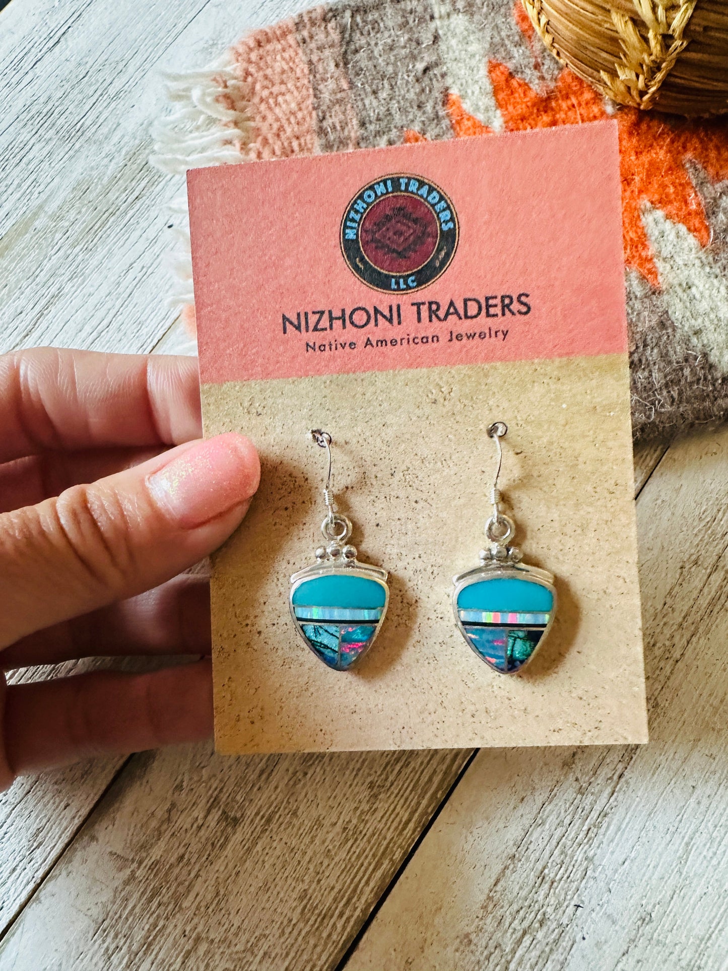 Handcrafted Sterling Silver & Multi Stone Inlay Dangle Earrings