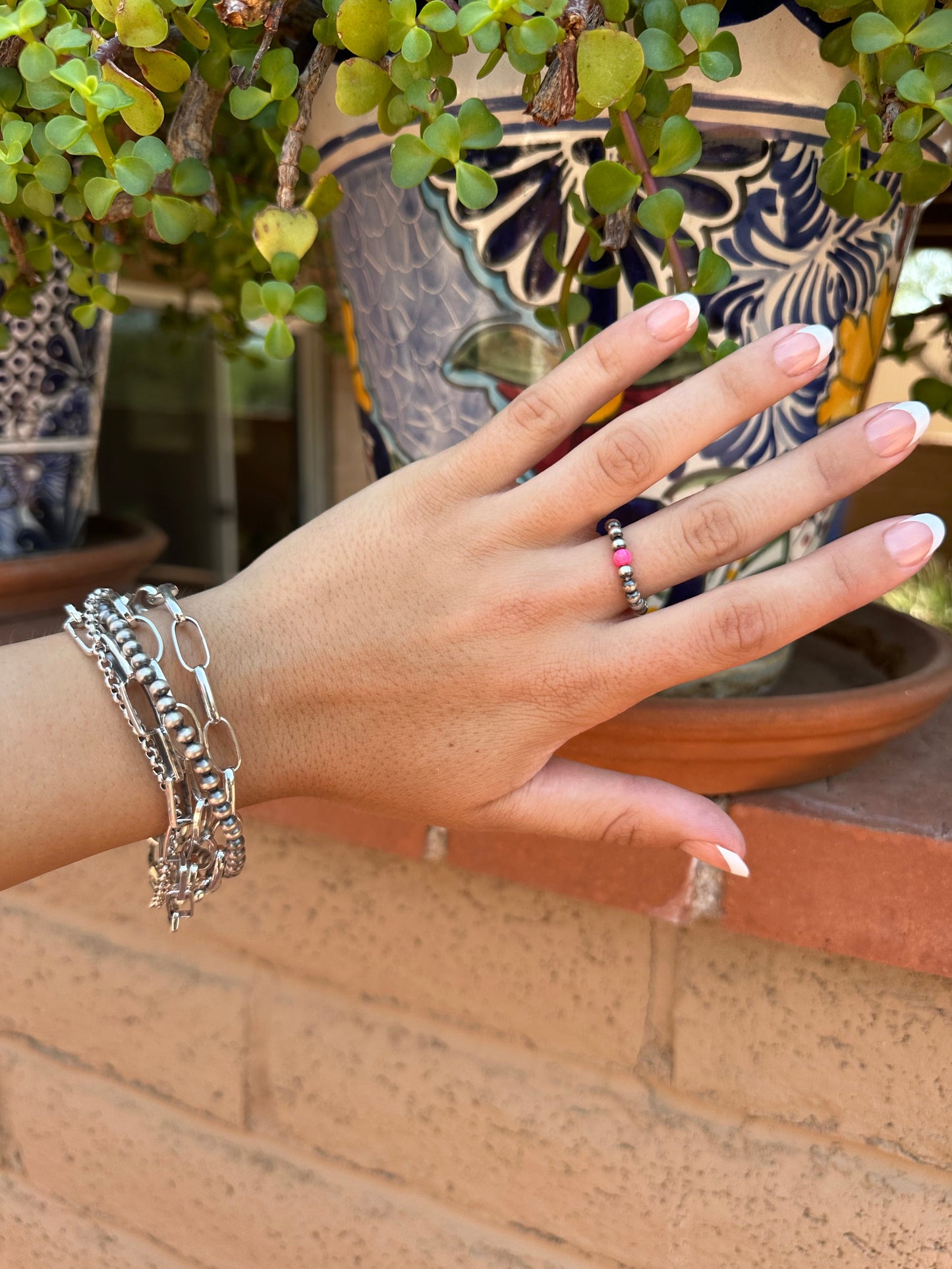 THE VENICE BAND Handmade Sterling Silver  Pearl Style Beaded Stretch Ring