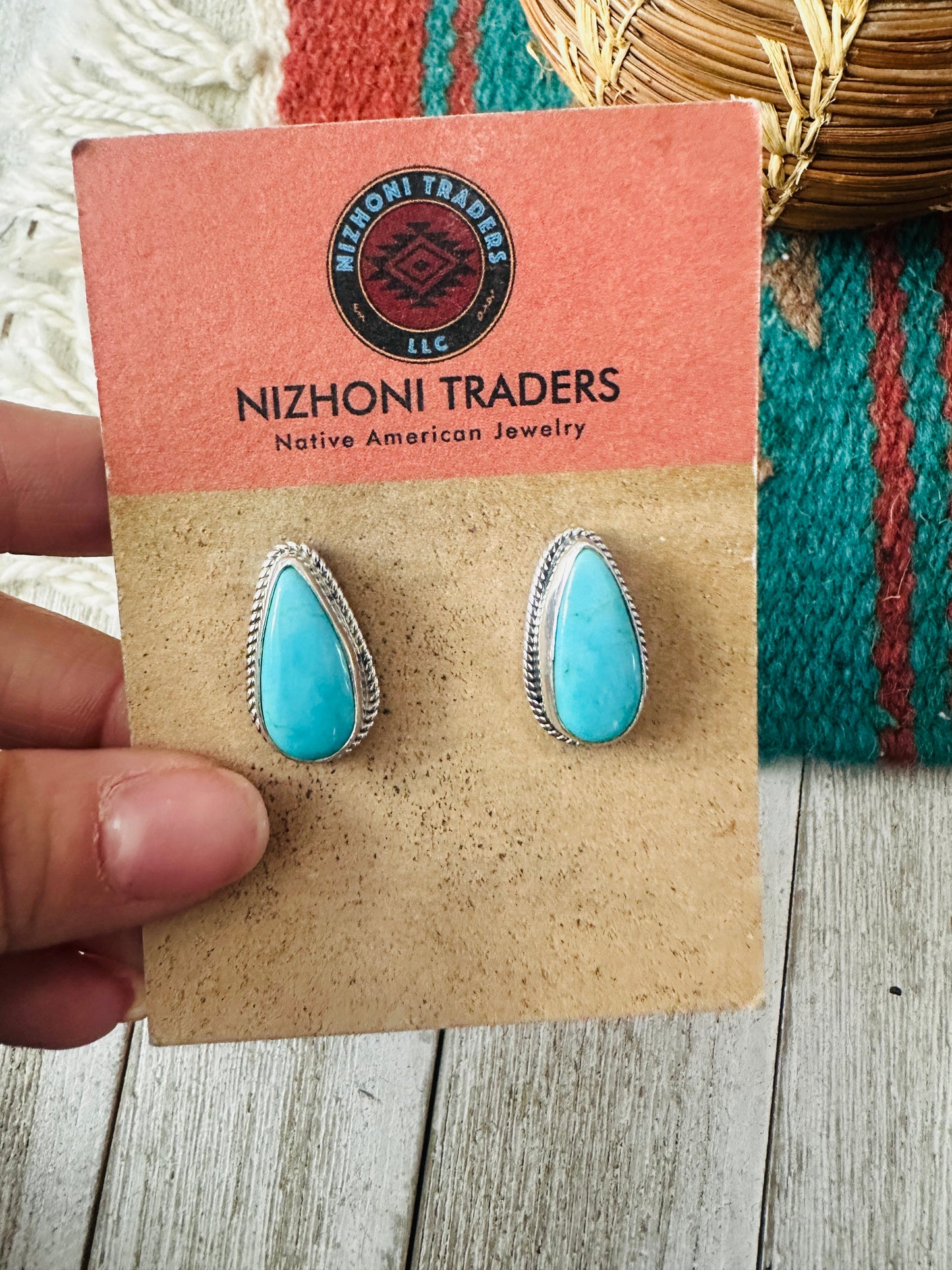 Handcrafted Turquoise & Sterling Silver Teardrop Post Earrings