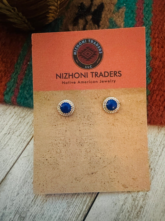 Navajo Lapis and Sterling Silver Stud Earrings