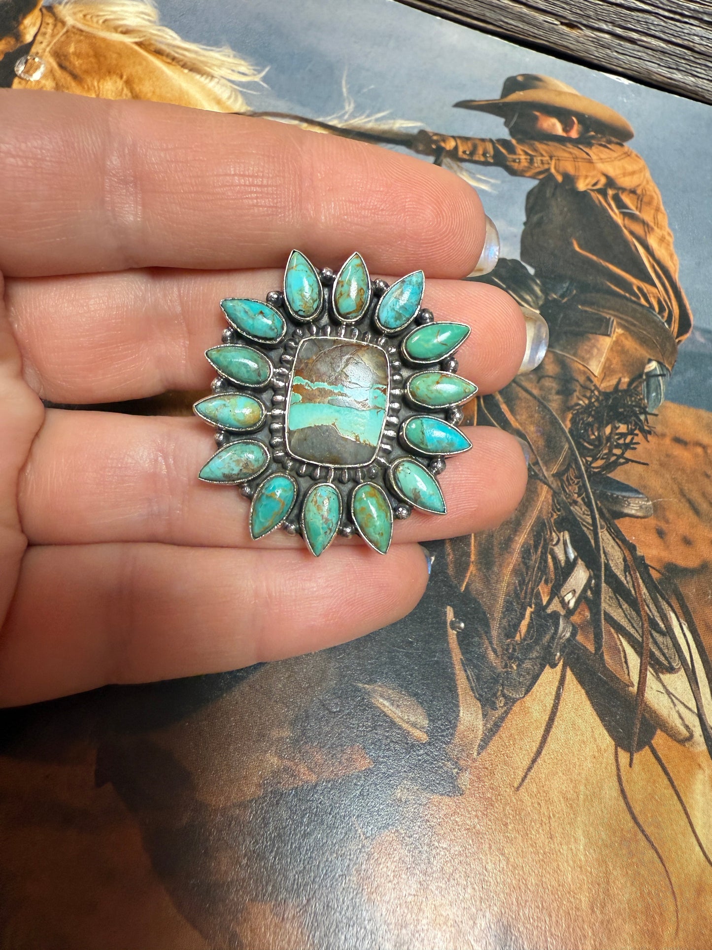 Handmade Sterling Silver, Kingman Turquoise, Ribbon Turquoise Adjustable Ring