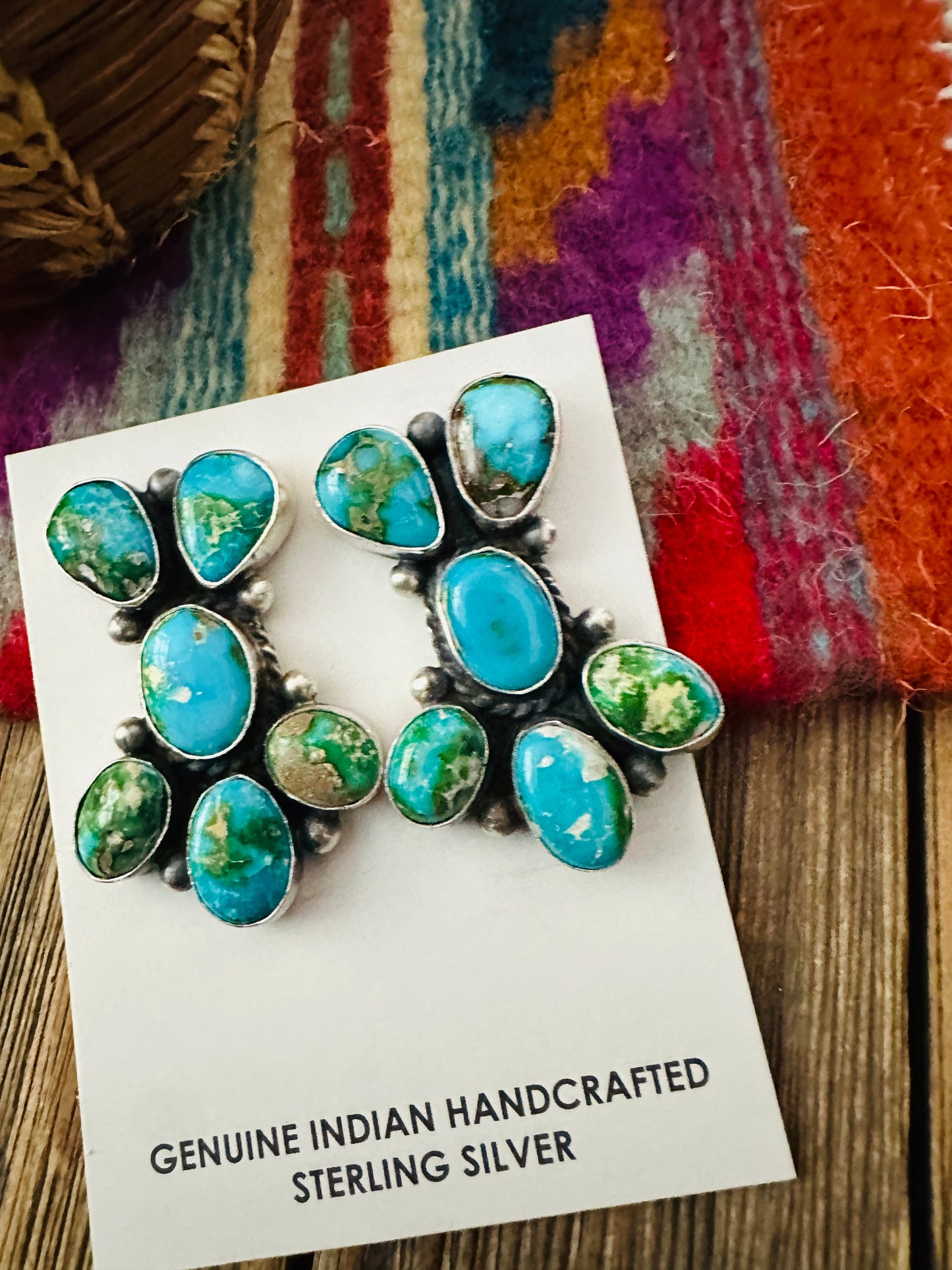 Handcrafted Sonoran Mountain Turquoise & Sterling Silver Cluster Post Earrings by Debra Smith