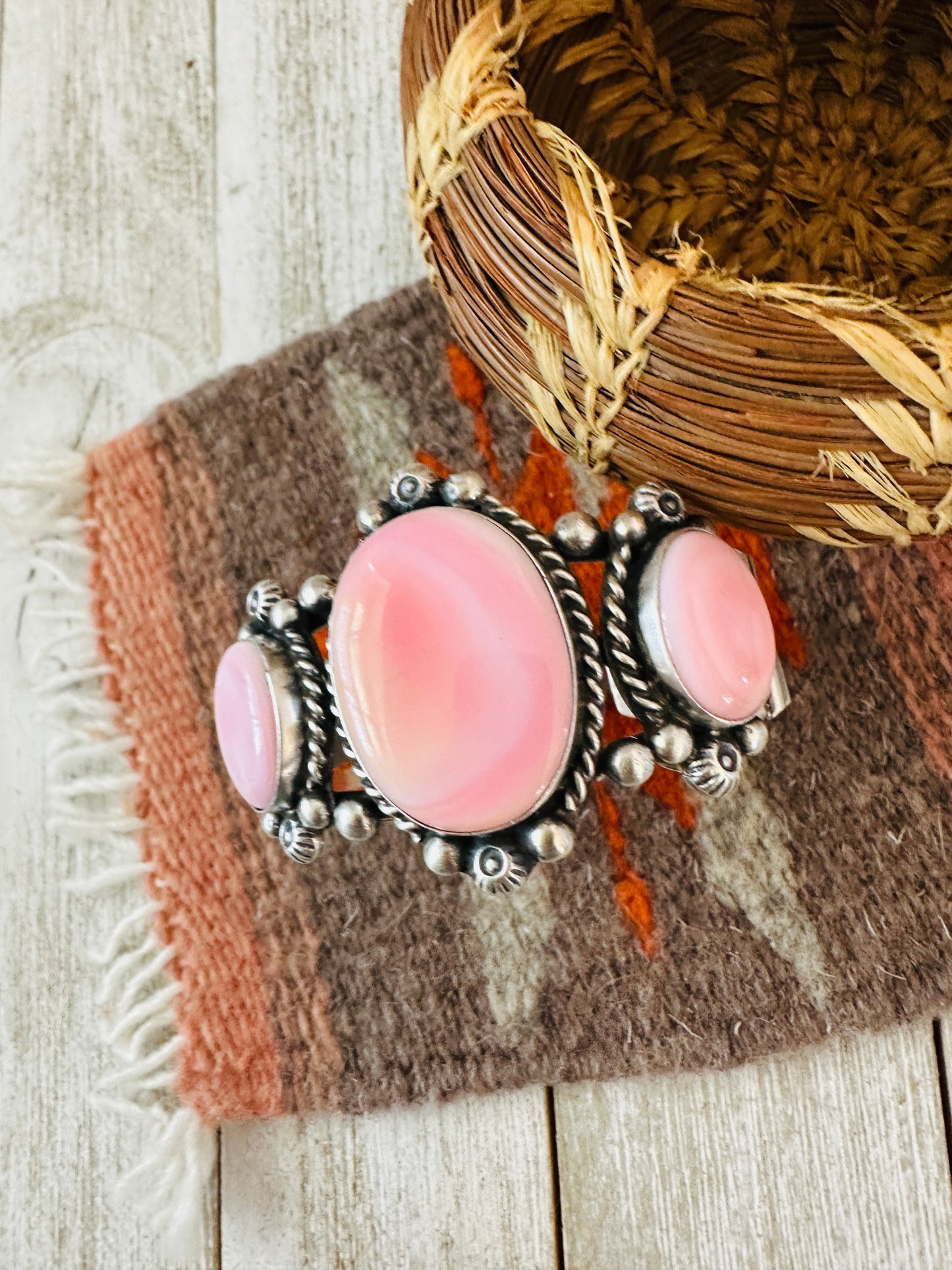 Handcrafted Sterling Silver & Queen Pink Conch Cuff Bracelet /