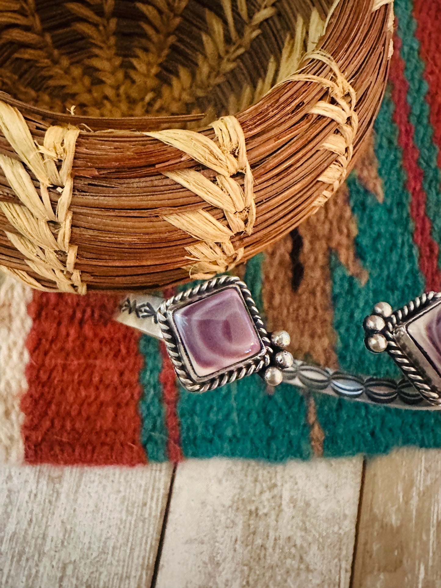 Handcrafted Charoite & Sterling Silver Floating Cuff Bracelet /