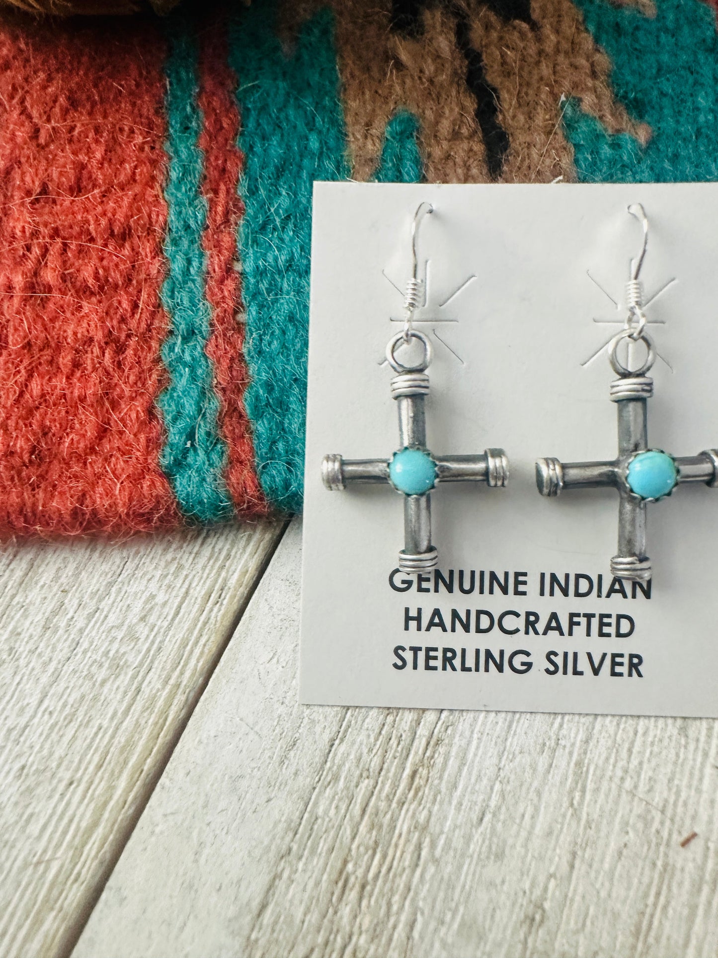 Handcrafted Sterling Silver & Turquoise Cross Dangle Earrings