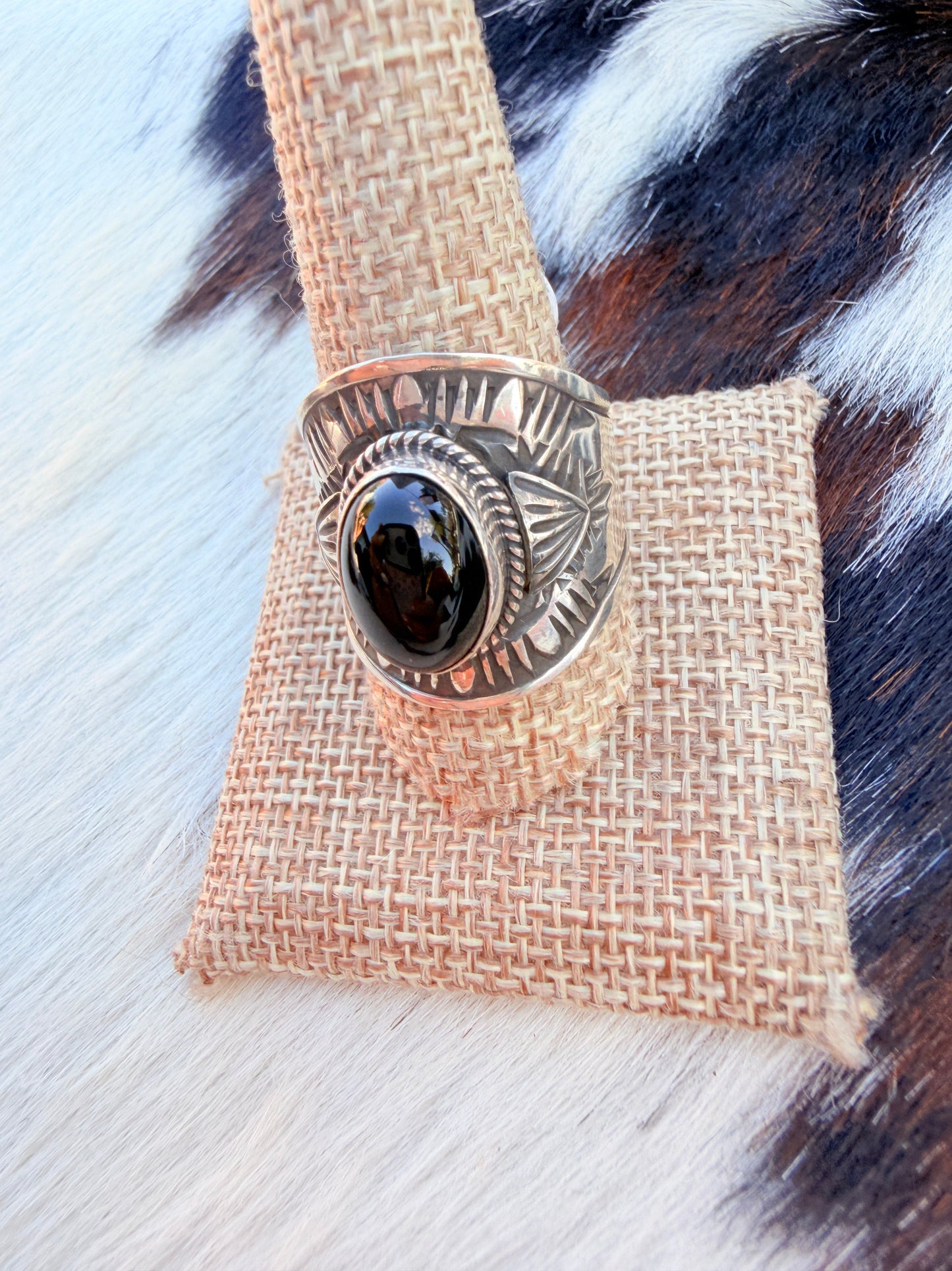 Handcrafted Black Onyx & Sterling Silver Ring Size 12 by Derrick Gordon