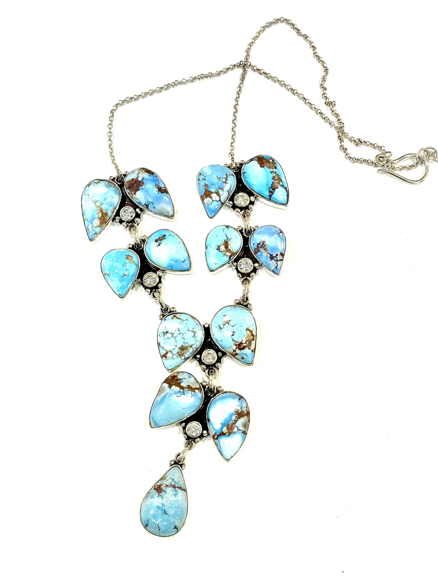 Handmade Sterling Silver, Golden Hills & CZ Cluster Necklace