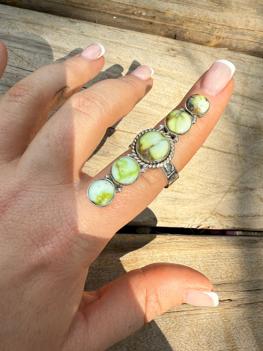 Handmade Palomino Turquoise & Sterling Adjustable 5 Stone Ring