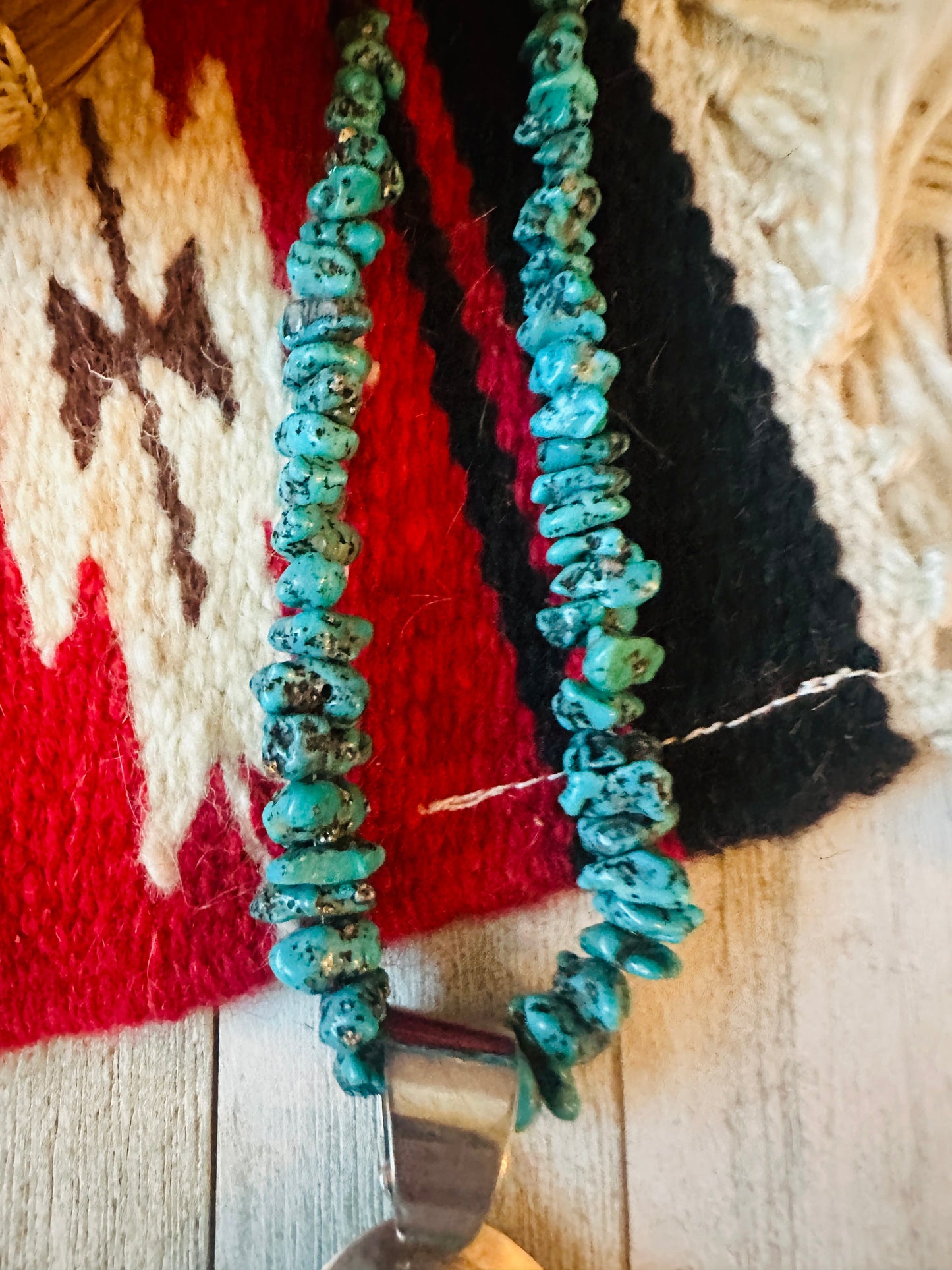 Vintage Old Pawn Handcrafted Turquoise & Sterling Silver Beaded Necklace