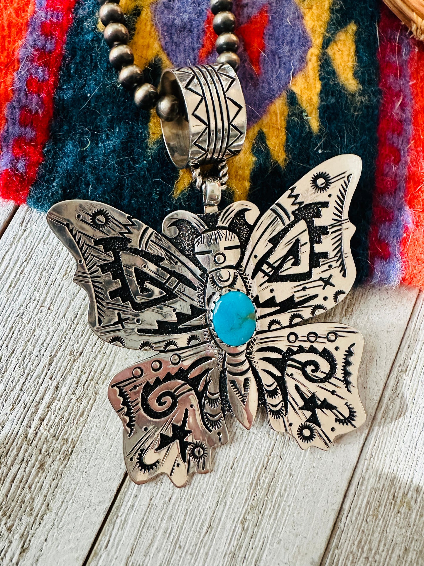 Handcrafted Turquoise & Sterling Silver Butterfly Pendant Signed Richard Singer