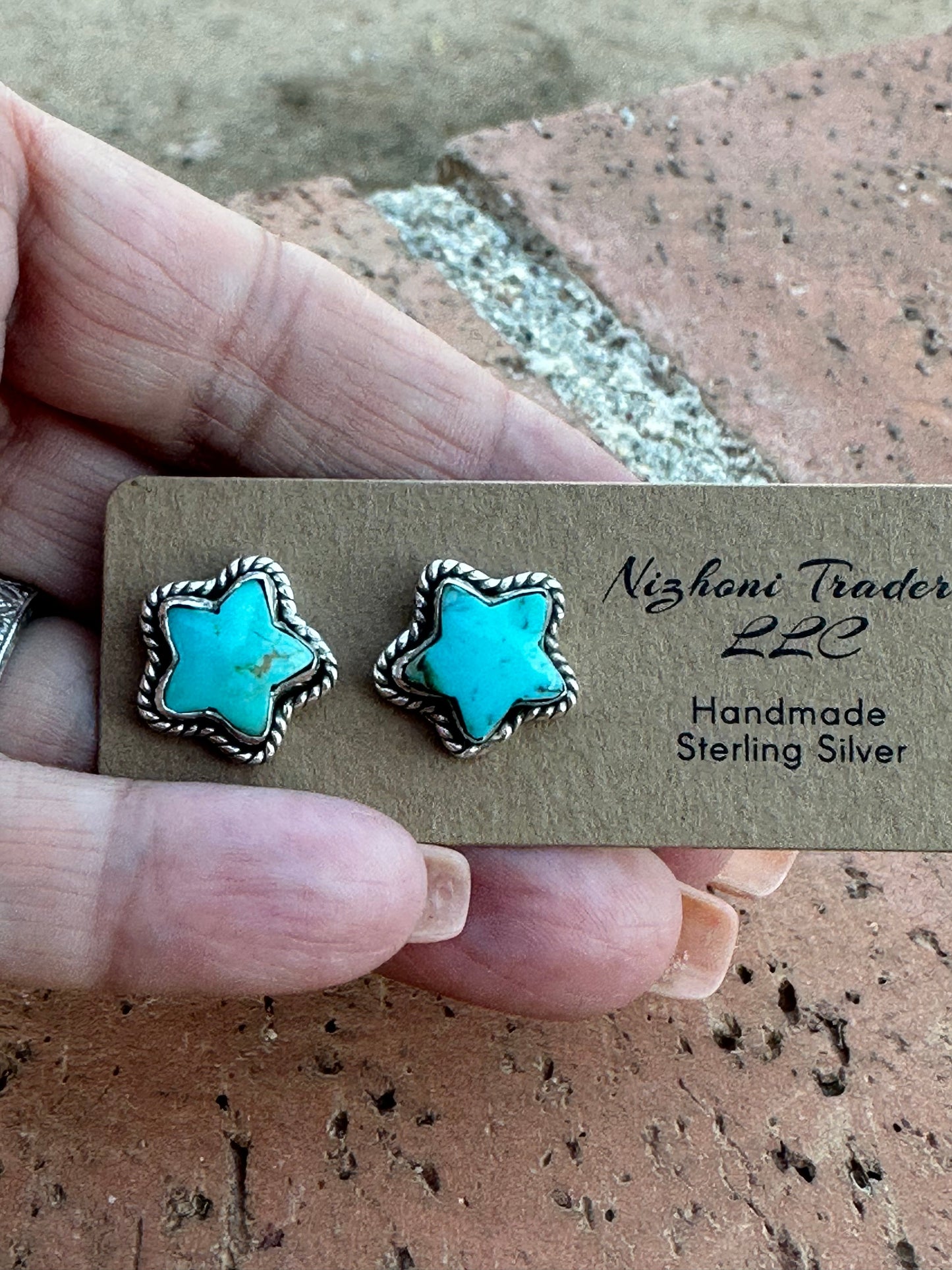 Sizzling Handmade Star Sterling Silver & Kingman Turquoise Post Earrings
