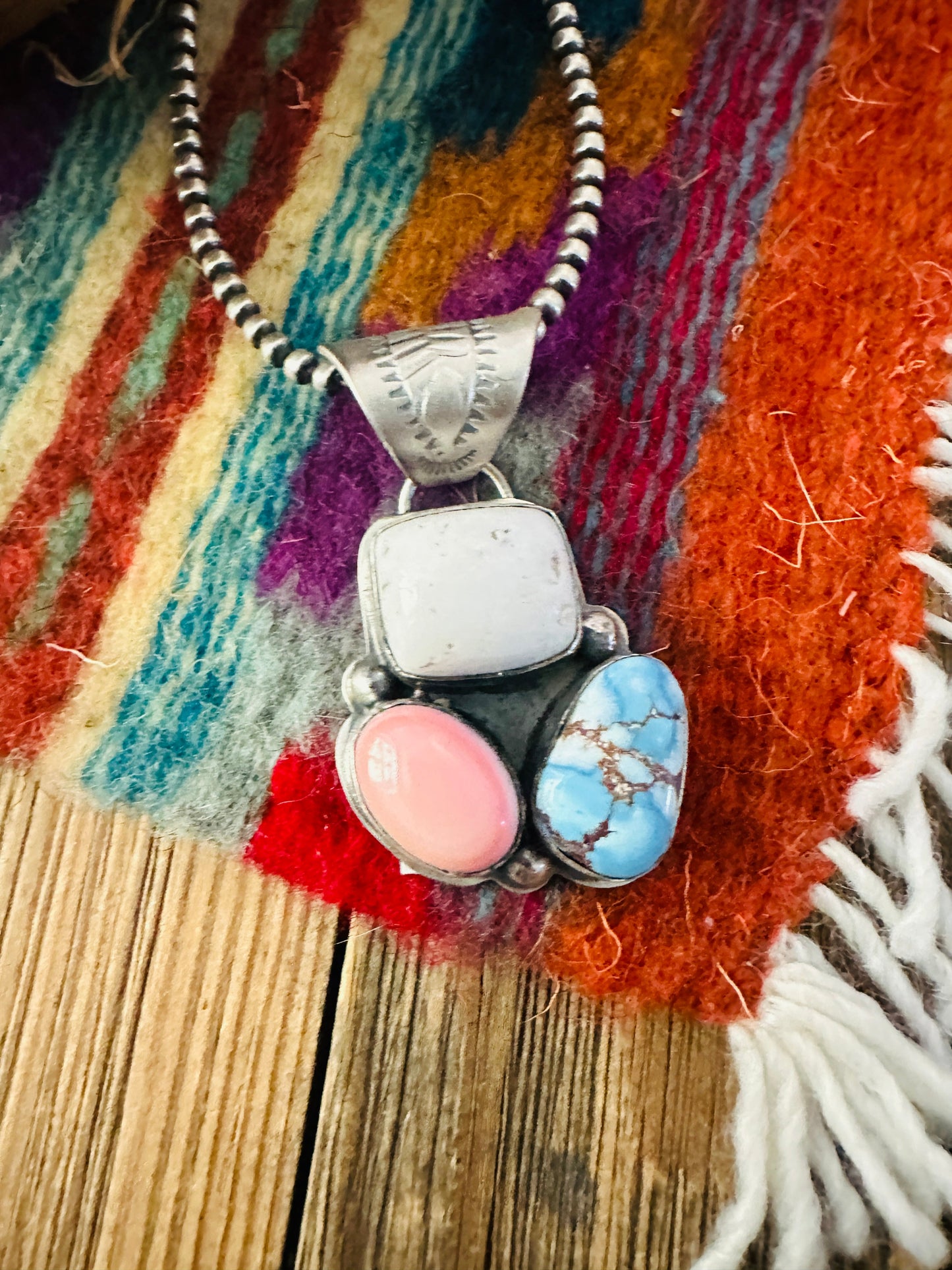 Handcrafted Sterling Silver and Multi Stone Cluster Pendant