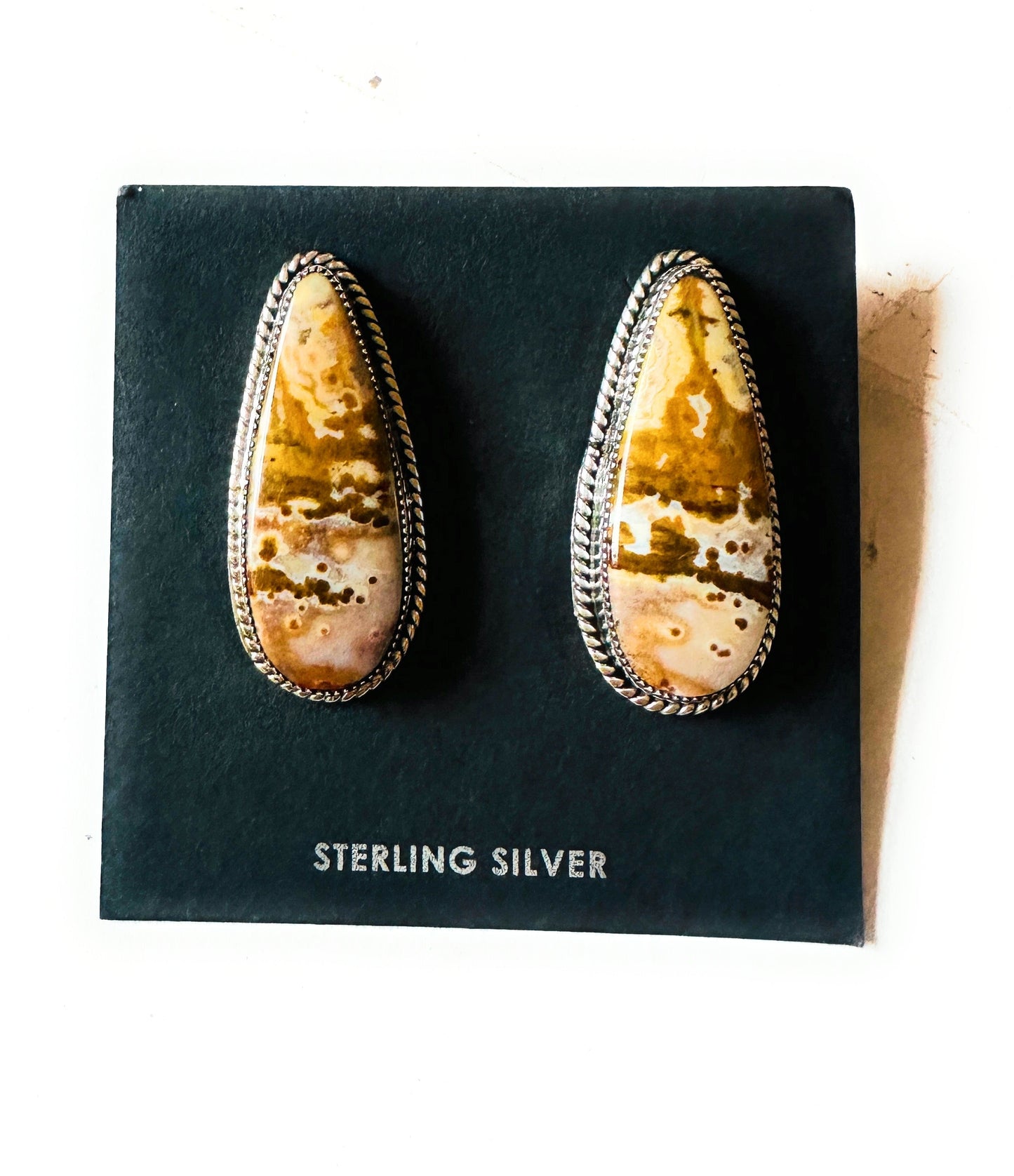 Handcrafted Jasper Sterling Silver Post Earrings Signed