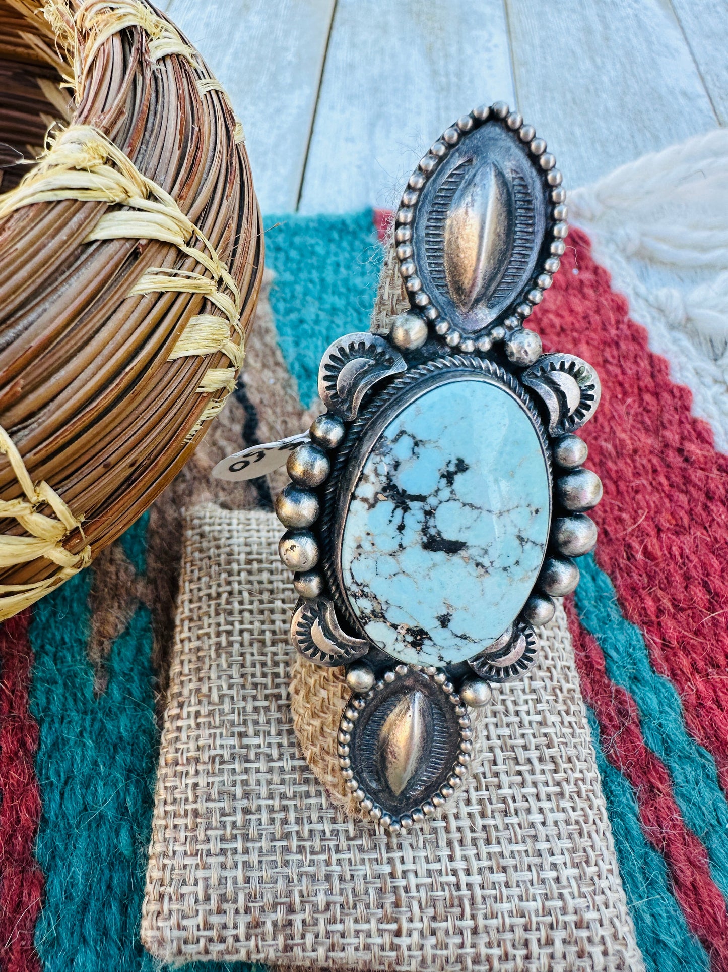 Handcrafted Golden Hills Turquoise & Sterling Silver Ring Size 7.5 by Delvin John