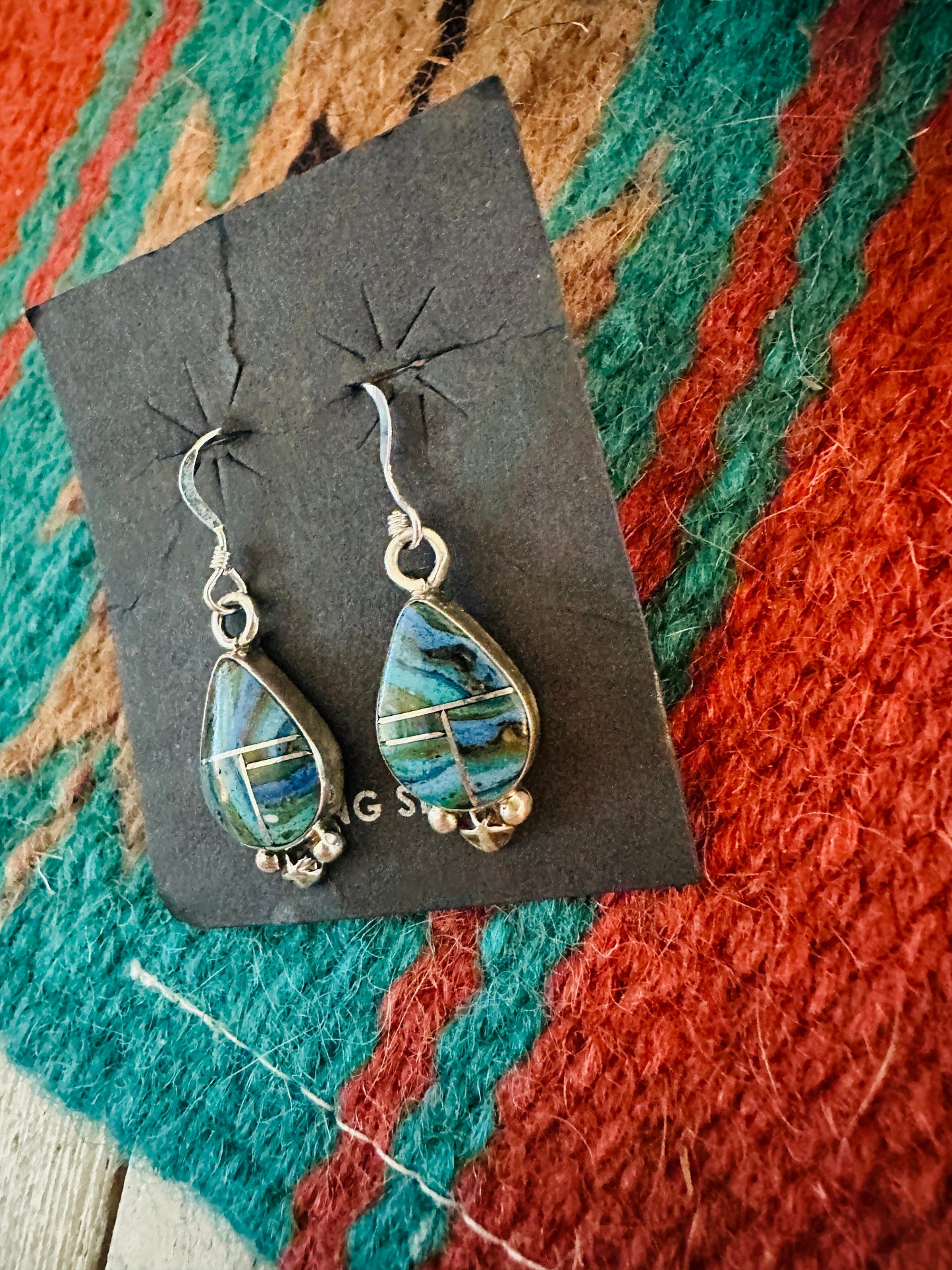 Handcrafted Rainbow Calsilica & Sterling Silver Inlay Dangle Earrings