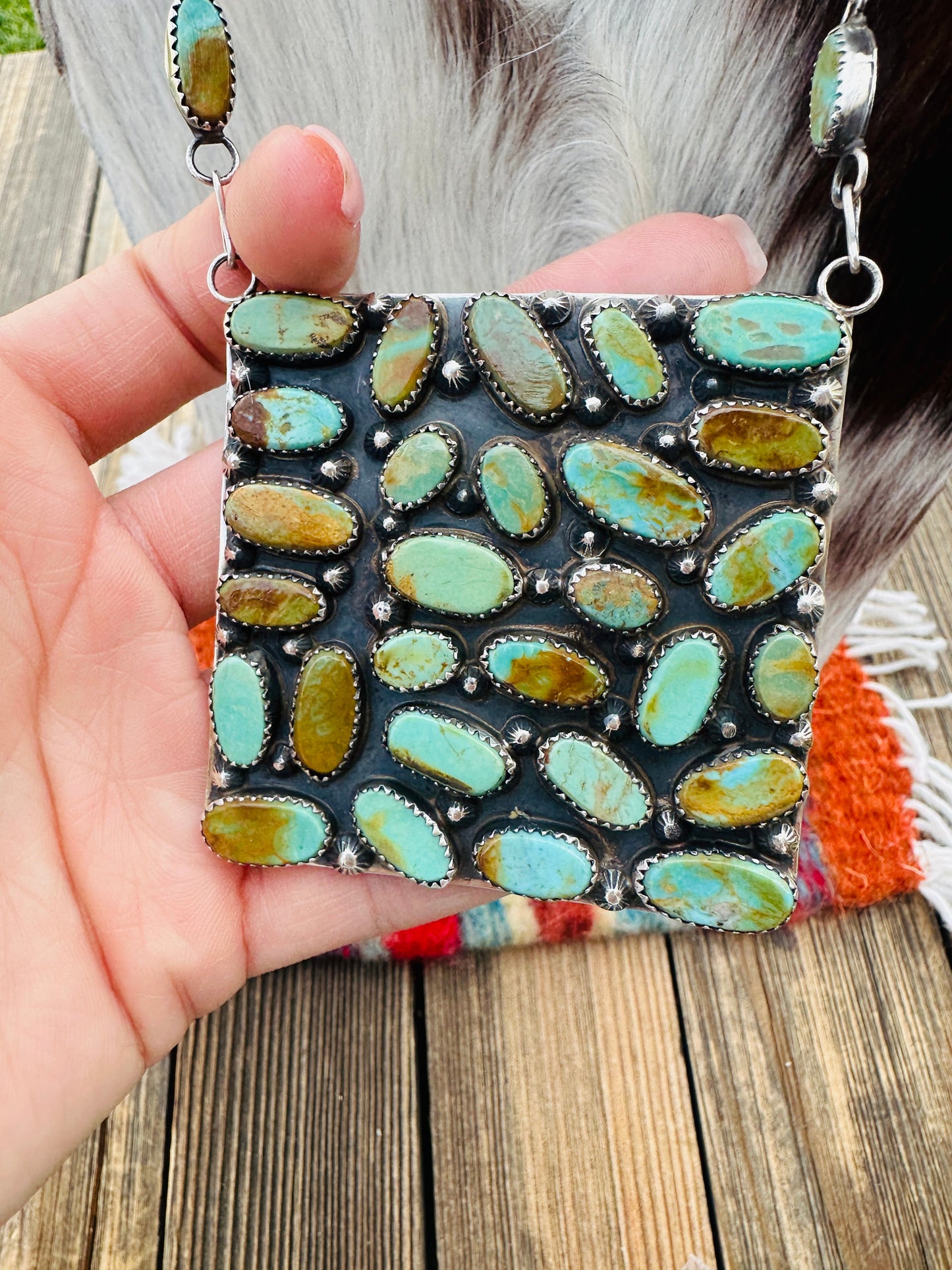 Handcrafted Royston Turquoise & Sterling Silver Cluster Necklace by Jacqueline Silver