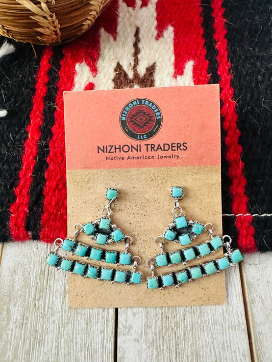 Handcrafted Turquoise & Sterling Silver Chandelier Dangle Earrings