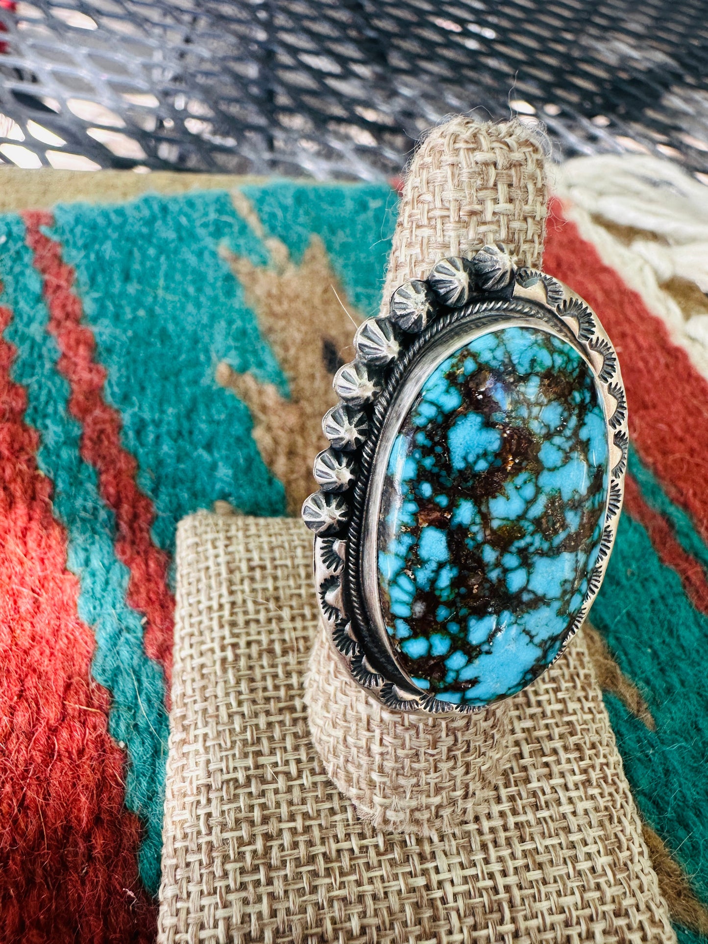 Handcrafted Kingman Web Turquoise & Sterling Silver Adjustable Ring