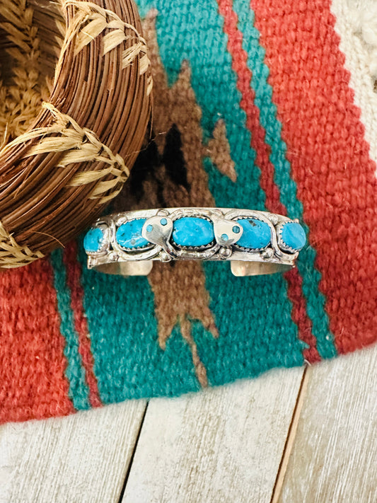 Zuni Sterling Silver & Turquoise Cuff Bracelet by Effie Calavaza