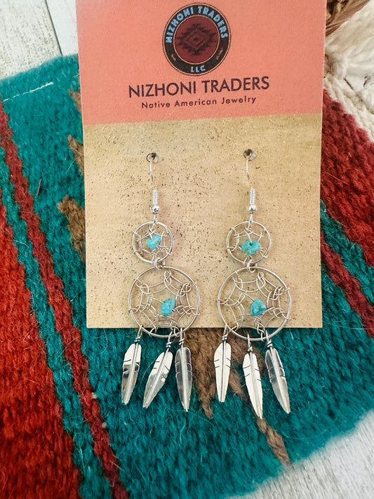 Sterling Silver & Turquoise Dream Catcher Dangle Earrings