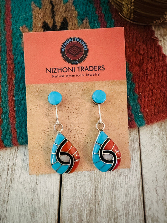 Handcrafted Multi Stone & Sterling Silver Inlay Dangle Earrings