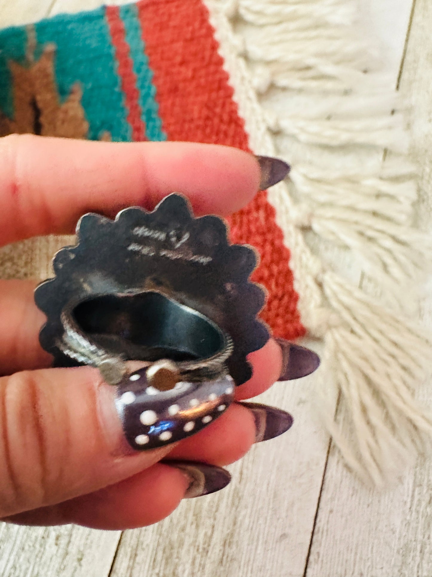 Handcrafted Queen Pink Conch, Purple Spiny & Sterling Silver Adjustable Ring by Jacqueline Silver