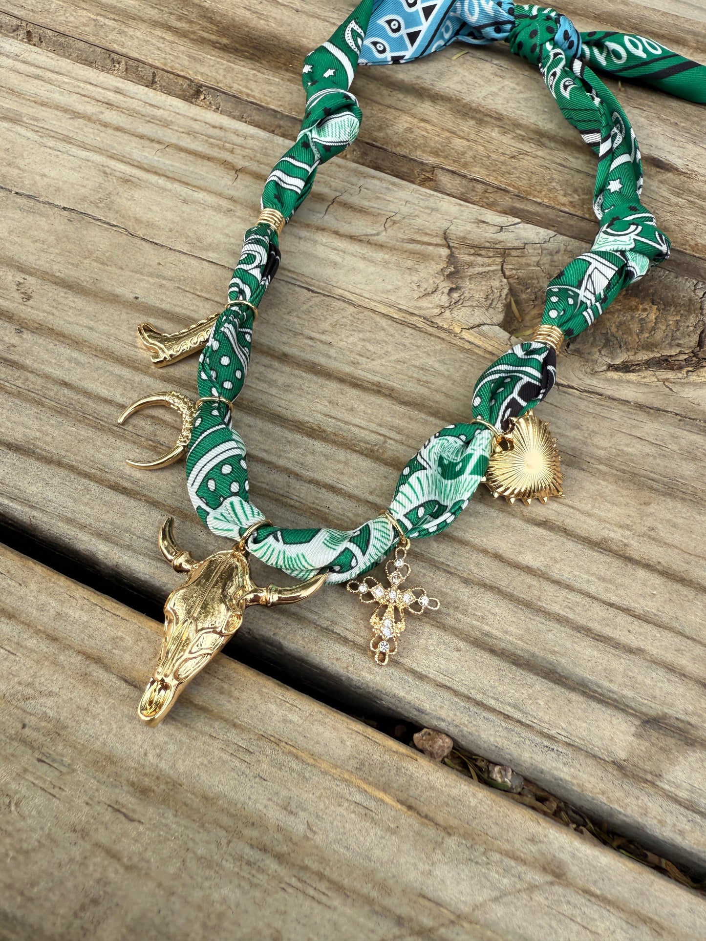 "THE GOLDEN COLLECTION" Handmade Bandana Charm Necklace GREEN