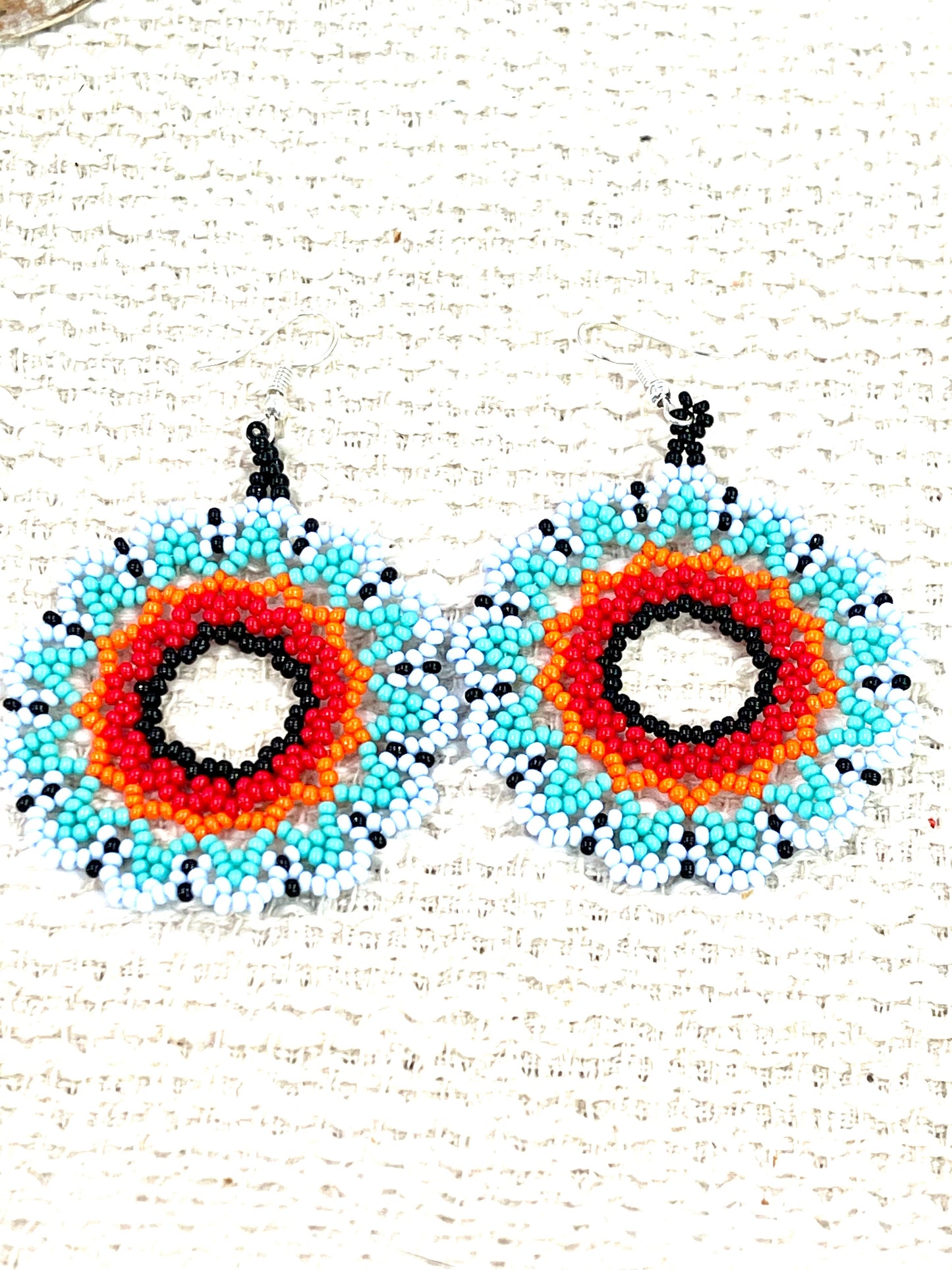 Handmade In Mexico Sterling Silver  , Multi Color Dangle Beaded Earrings