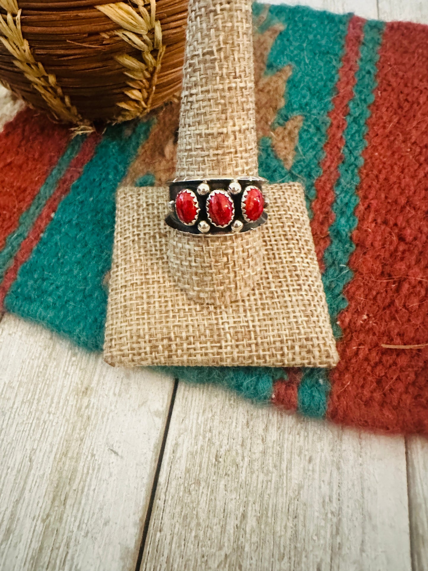 Handcrafted Red Spiny Oyster & Sterling Silver Ring Size 11