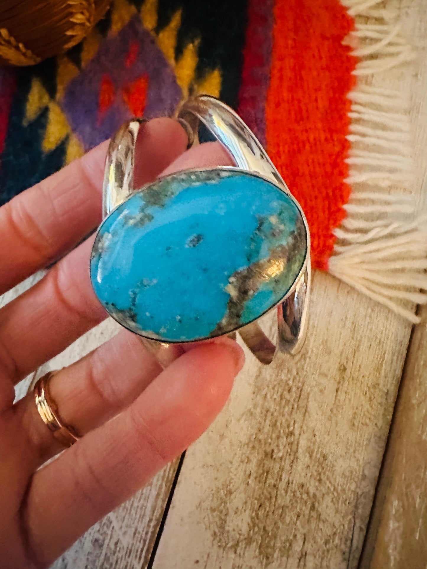 Handcrafted Sterling Silver & Kingman Turquoise Cuff Bracelet
