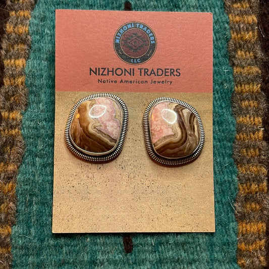 Handcrafted Sterling Silver & Rhodochrosite Stone Post Earrings