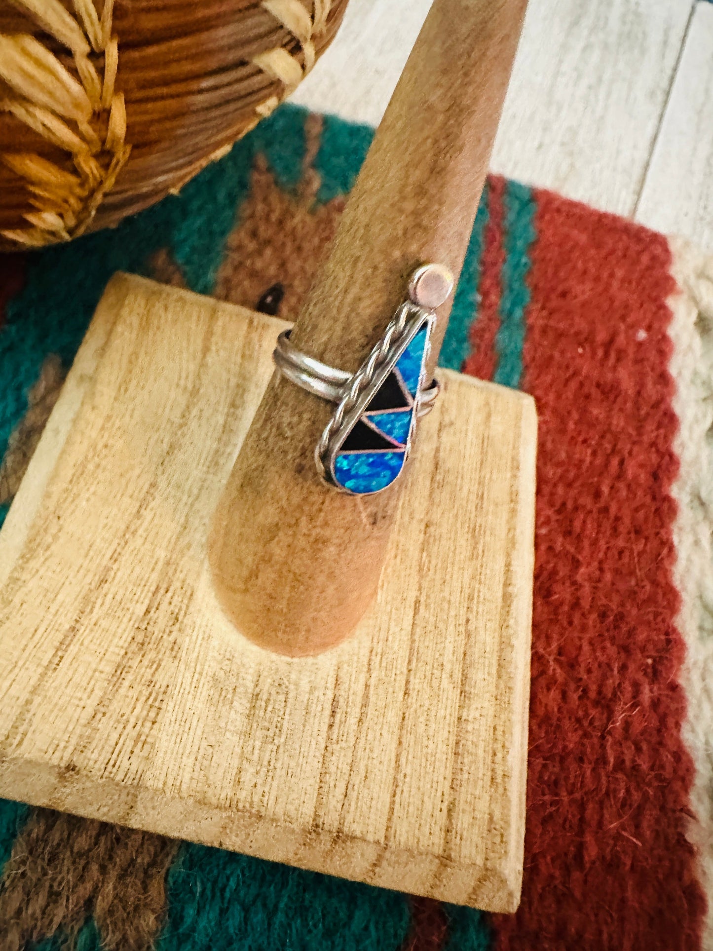 Handcrafted Sterling Silver, Opal & Onyx Inlay Ring