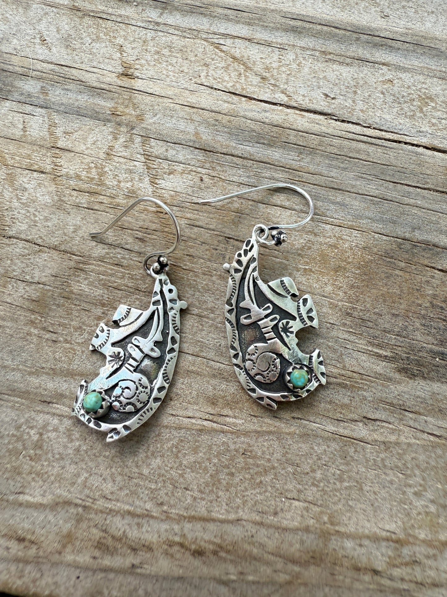 Handmade Turquoise and Sterling Silver Bear Dangles